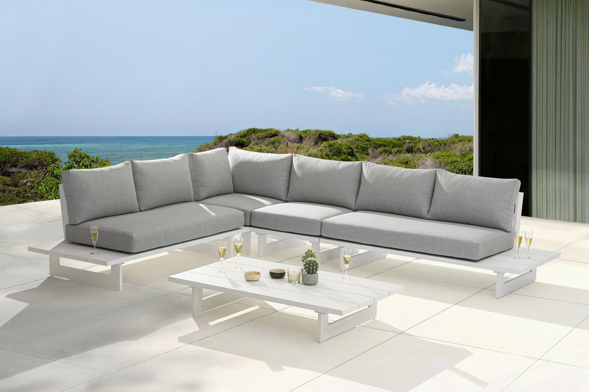 Maldives 129.5" x 102" 4-Piece Outdoor Patio Waterproof Fabric Modular Sectional with Aluminum Frame