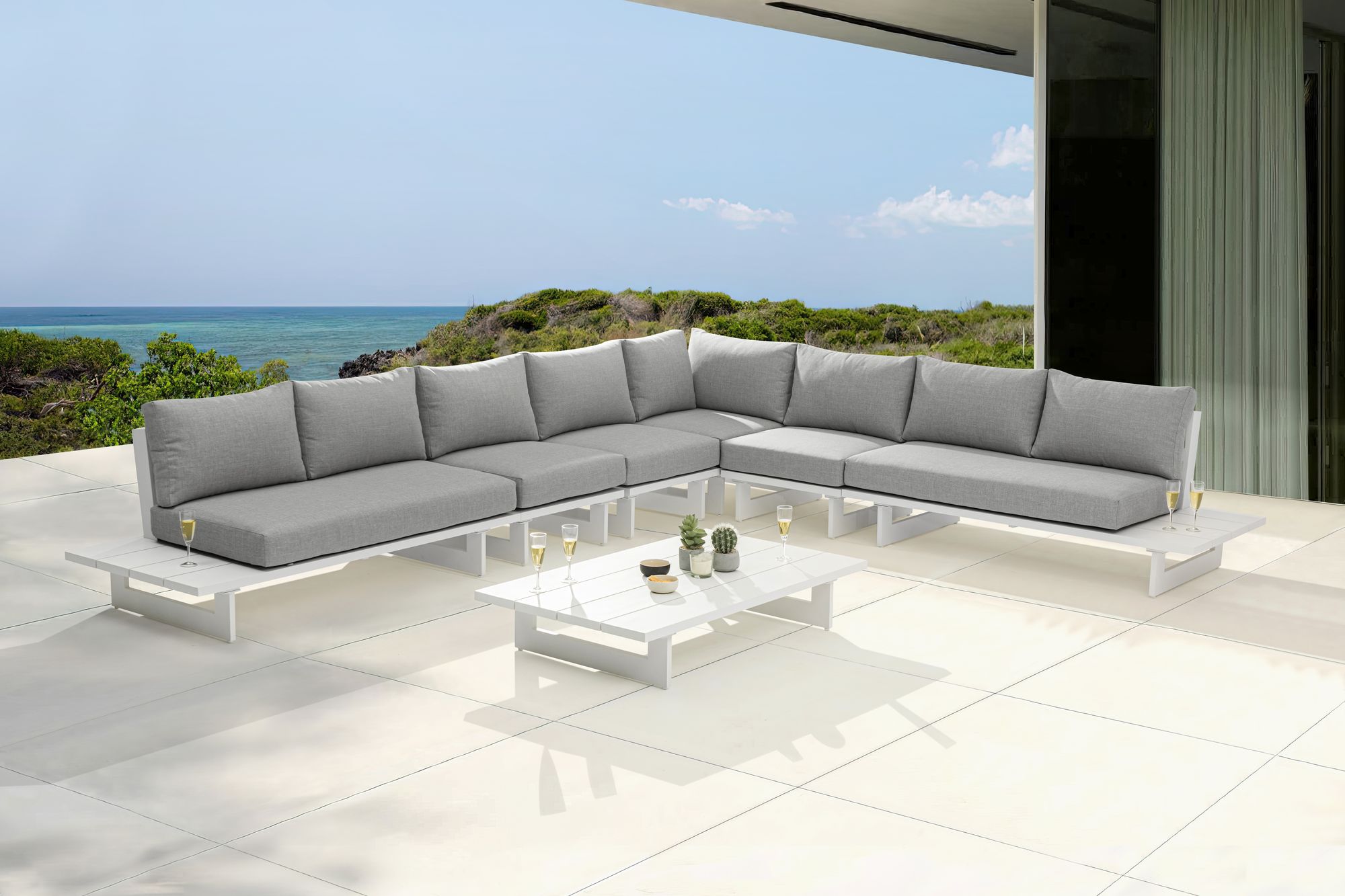 Maldives 157" x 129.5" 6-Piece Outdoor Patio Waterproof Fabric Modular Sectional with Aluminum Frame