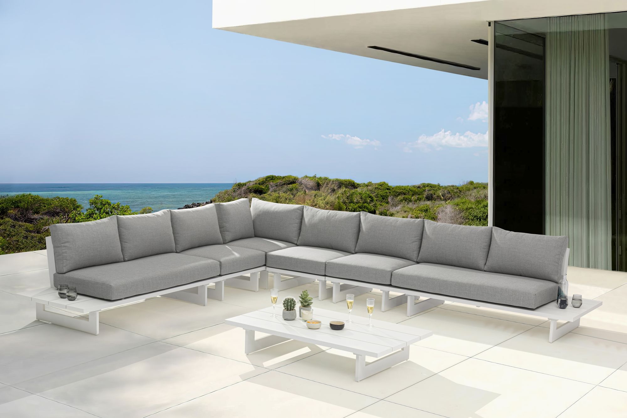 Maldives 129.5" x 157" 6-Piece Outdoor Patio Waterproof Fabric Modular Sectional with Aluminum Frame
