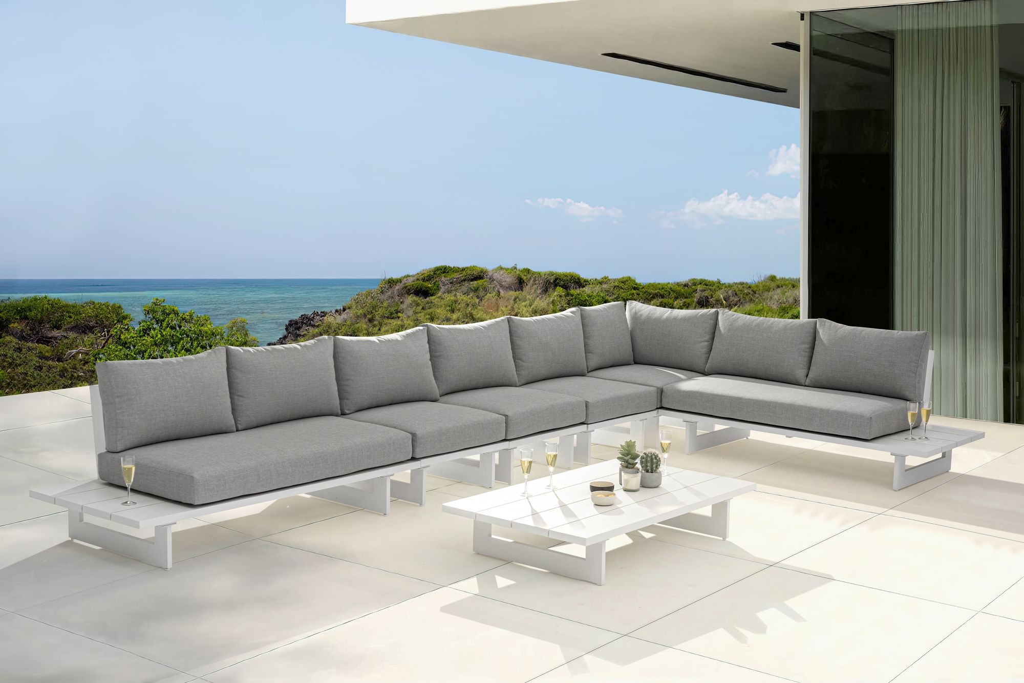 Maldives 102" x 184.5" 6-Piece Outdoor Patio Waterproof Fabric Modular Sectional with Aluminum Frame