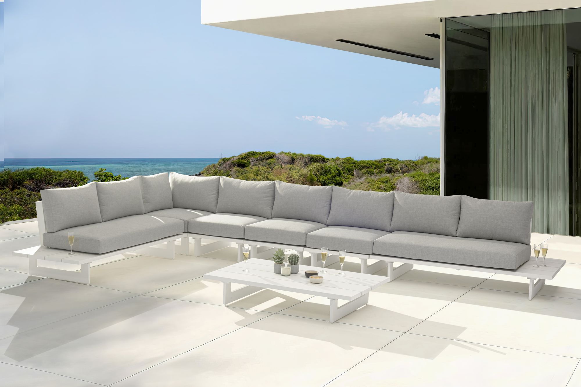 Maldives 184.5" x 102" 6-Piece Outdoor Patio Waterproof Fabric Modular Sectional with Aluminum Frame