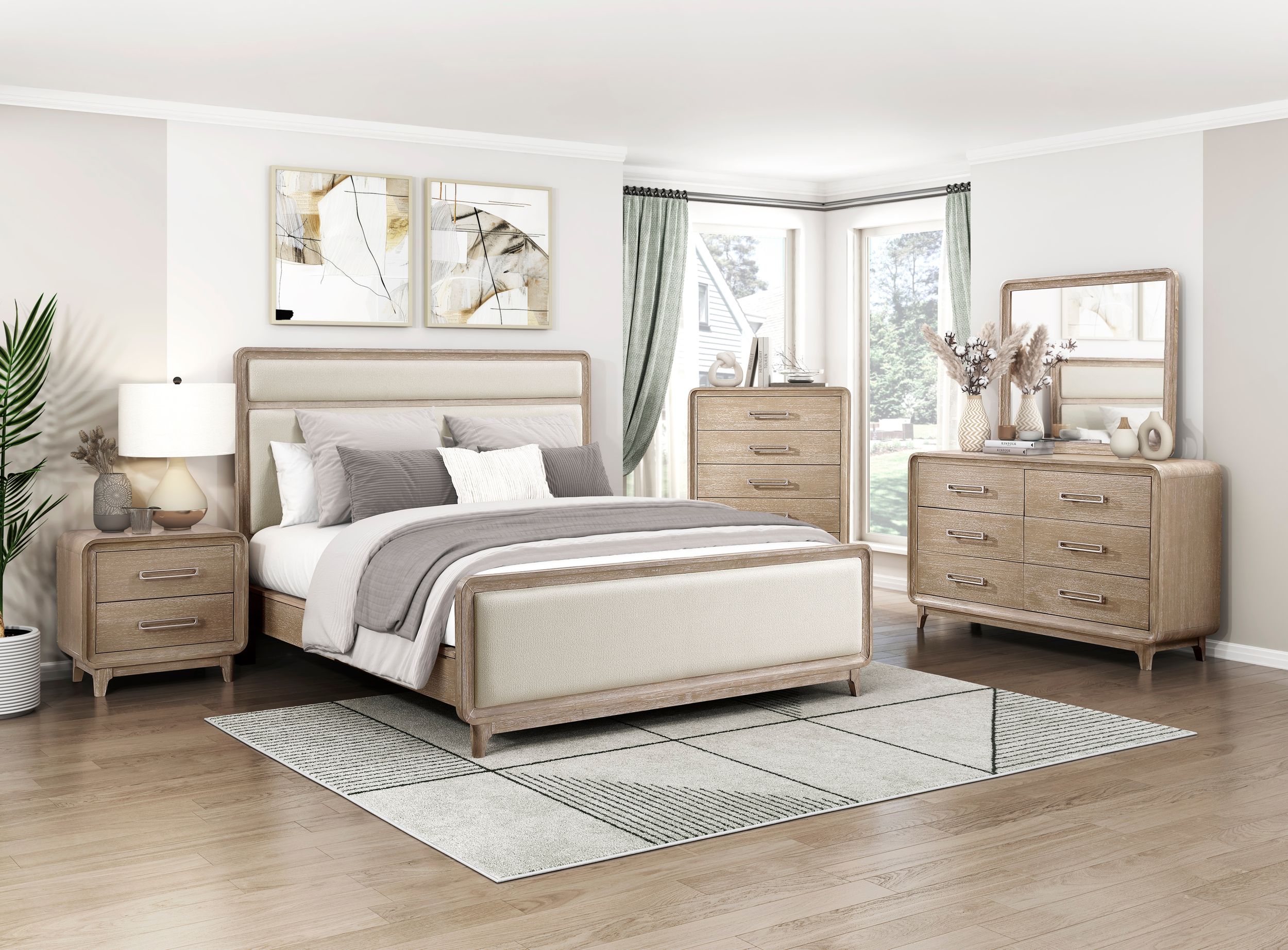 Wilshire Chenille/Wood Panel Bed