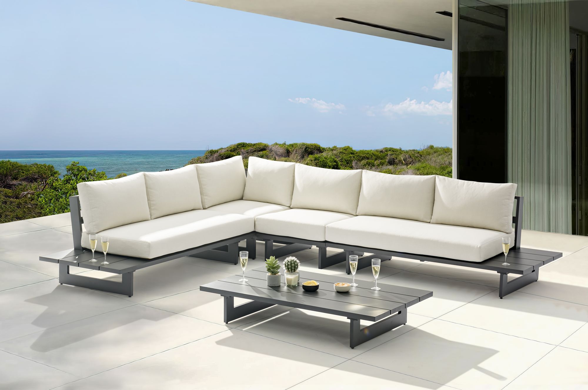 Maldives 129.5" x 102" 4-Piece Outdoor Patio Waterproof Fabric Modular Sectional with Aluminum Frame