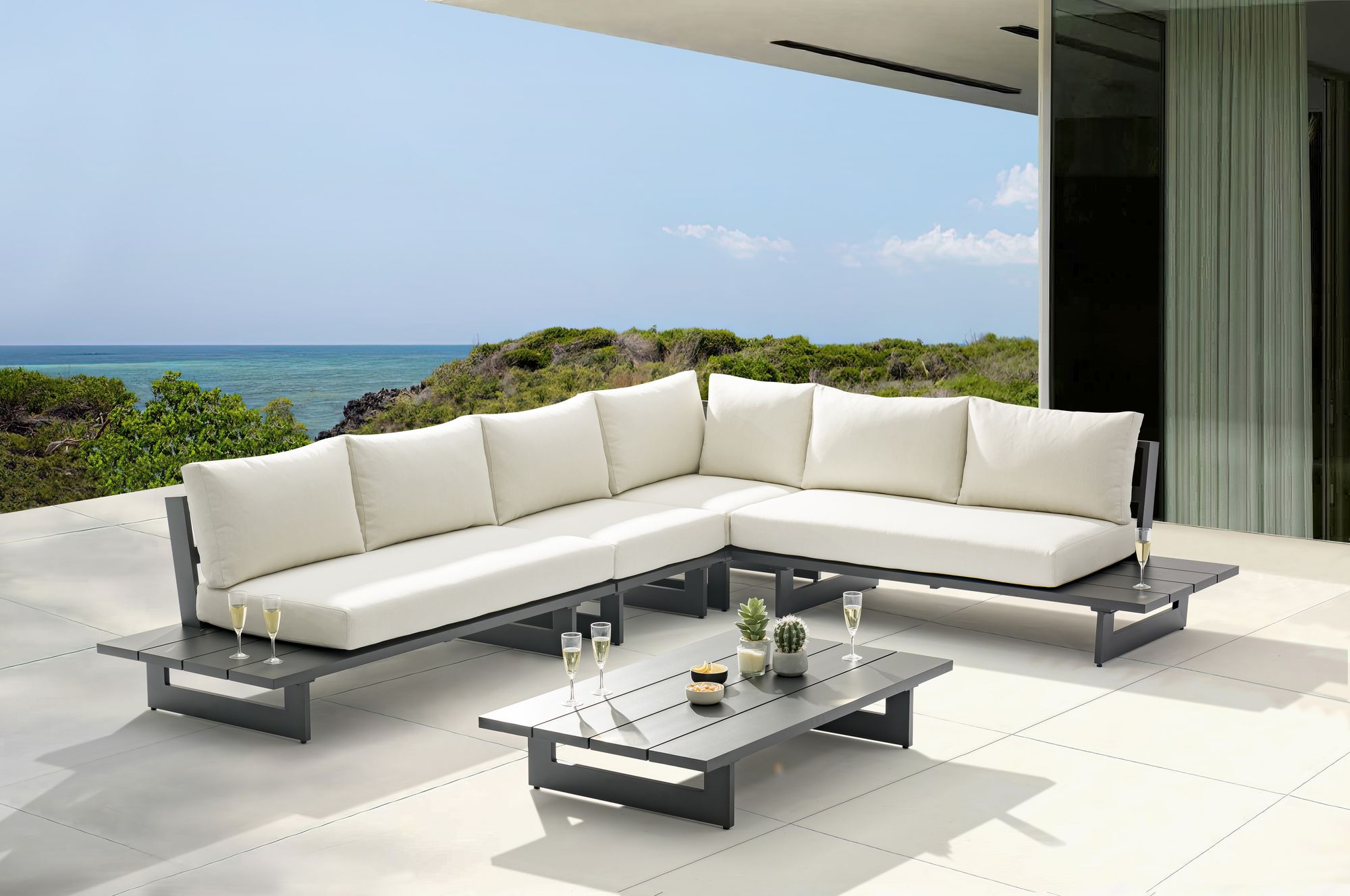 Maldives 102" x 129.5" 4-Piece Outdoor Patio Waterproof Fabric Modular Sectional with Aluminum Frame