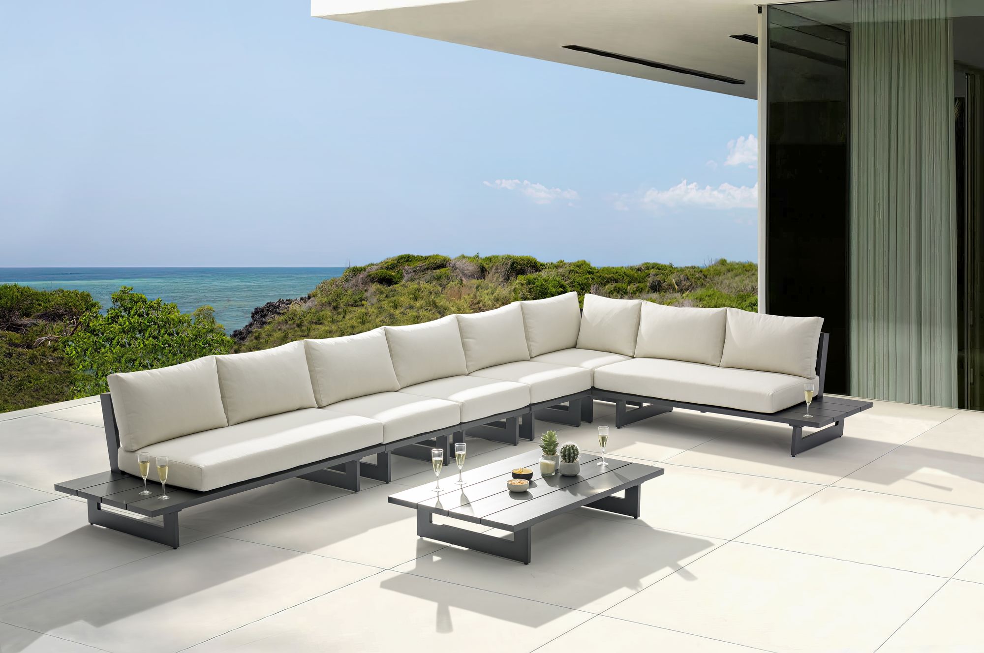 Maldives 102" x 184.5" 6-Piece Outdoor Patio Waterproof Fabric Modular Sectional with Aluminum Frame