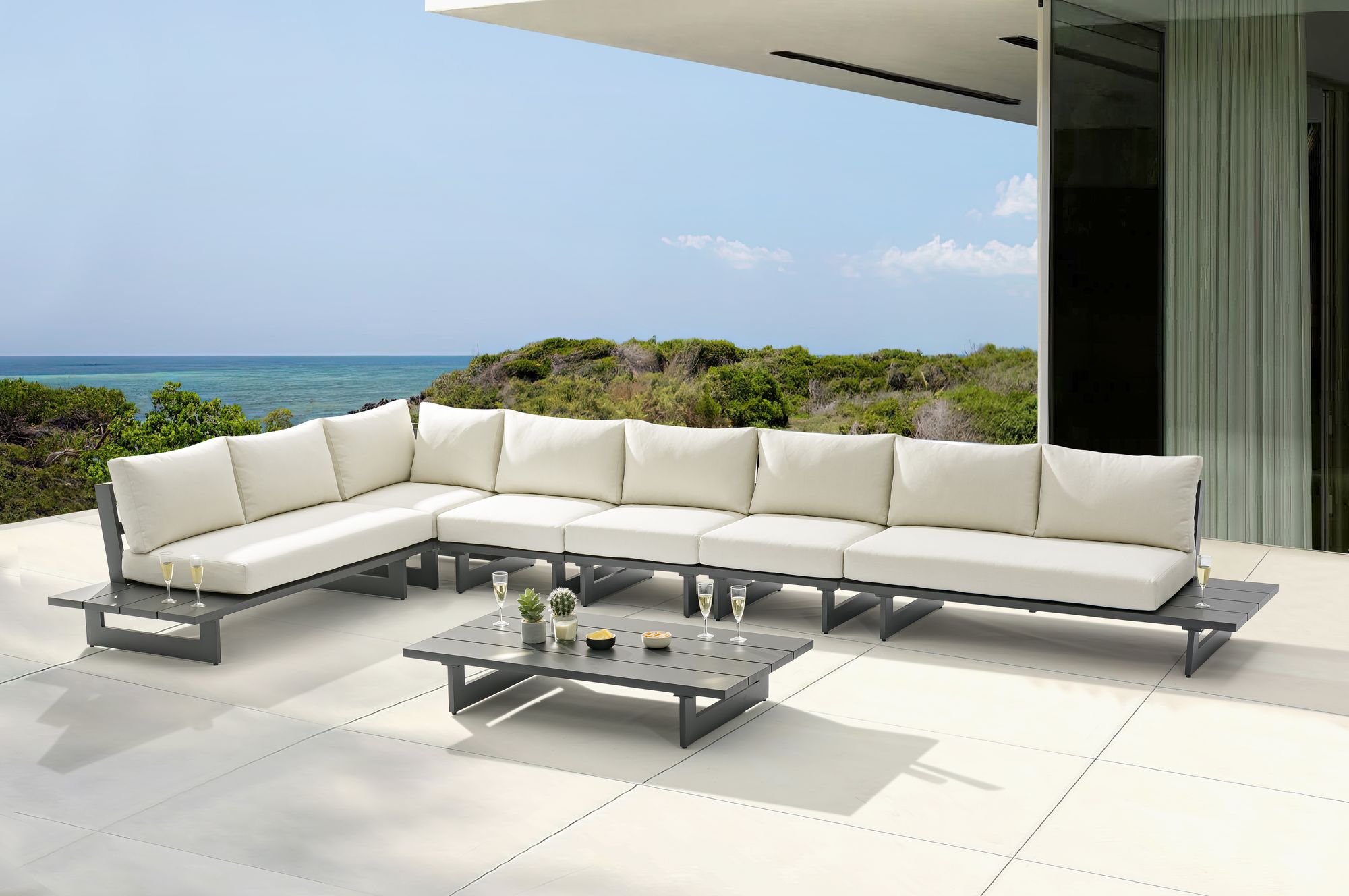 Maldives 184.5" x 102" 6-Piece Outdoor Patio Waterproof Fabric Modular Sectional with Aluminum Frame