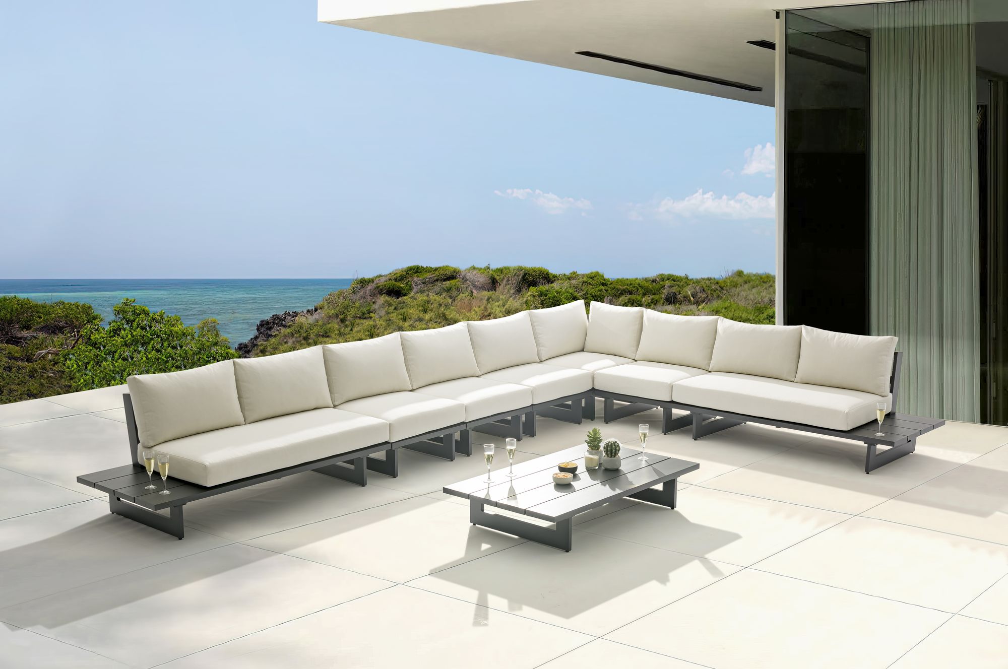 Maldives 129.5" x 184.5" 7-Piece Outdoor Patio Waterproof Fabric Modular Sectional with Aluminum Frame
