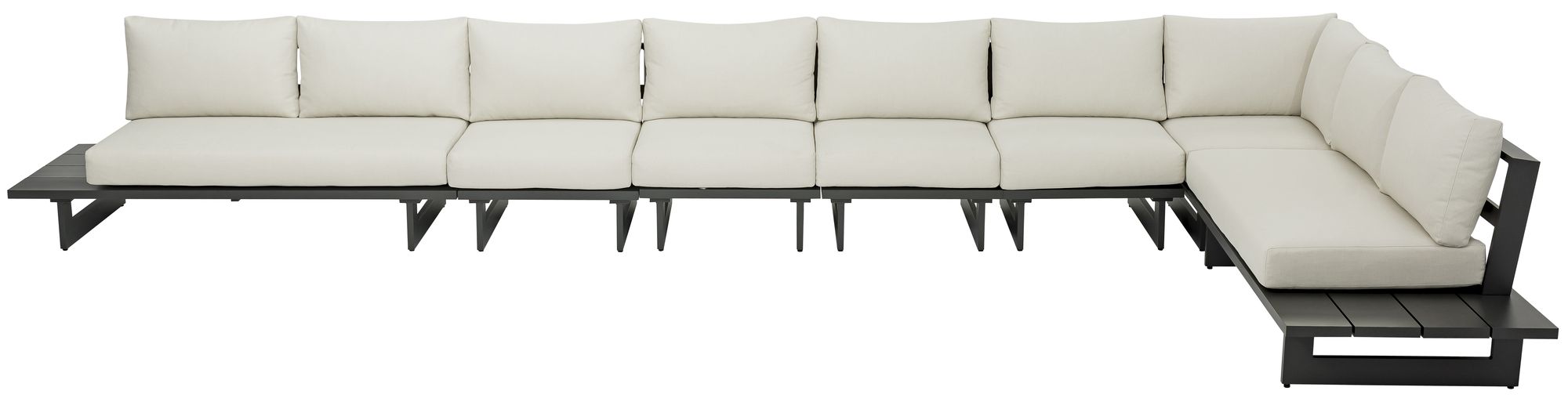 Maldives 212" x 102" 7-Piece Outdoor Patio Waterproof Fabric Modular Sectional with Dark Grey Aluminum Frame, Composition 1