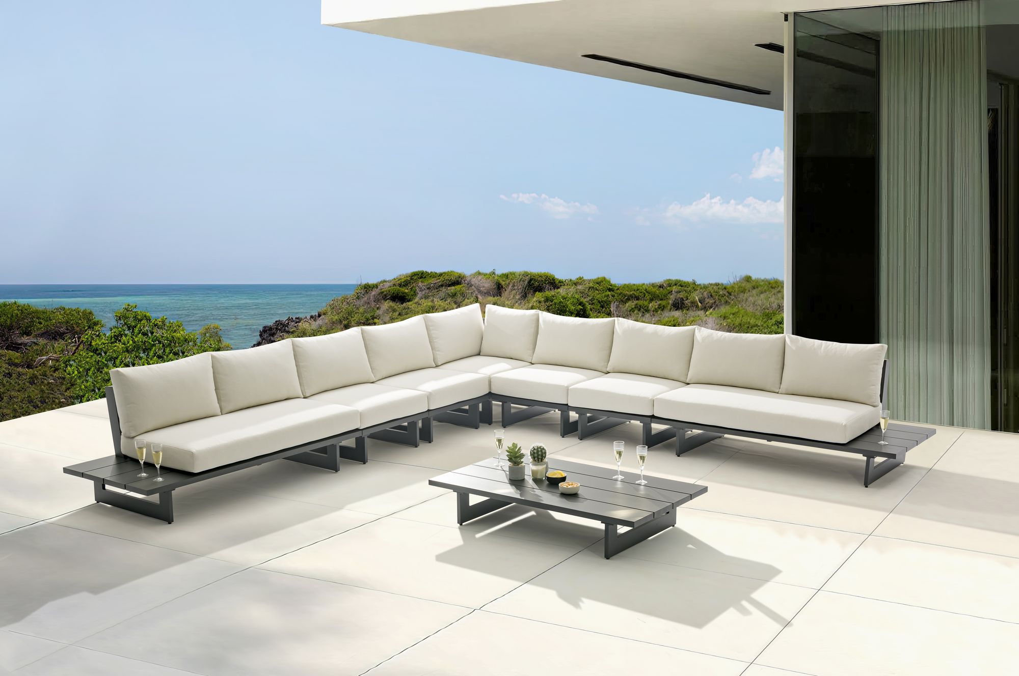 Maldives 157" 7-Piece Outdoor Patio Waterproof Fabric Modular Sectional with Aluminum Frame