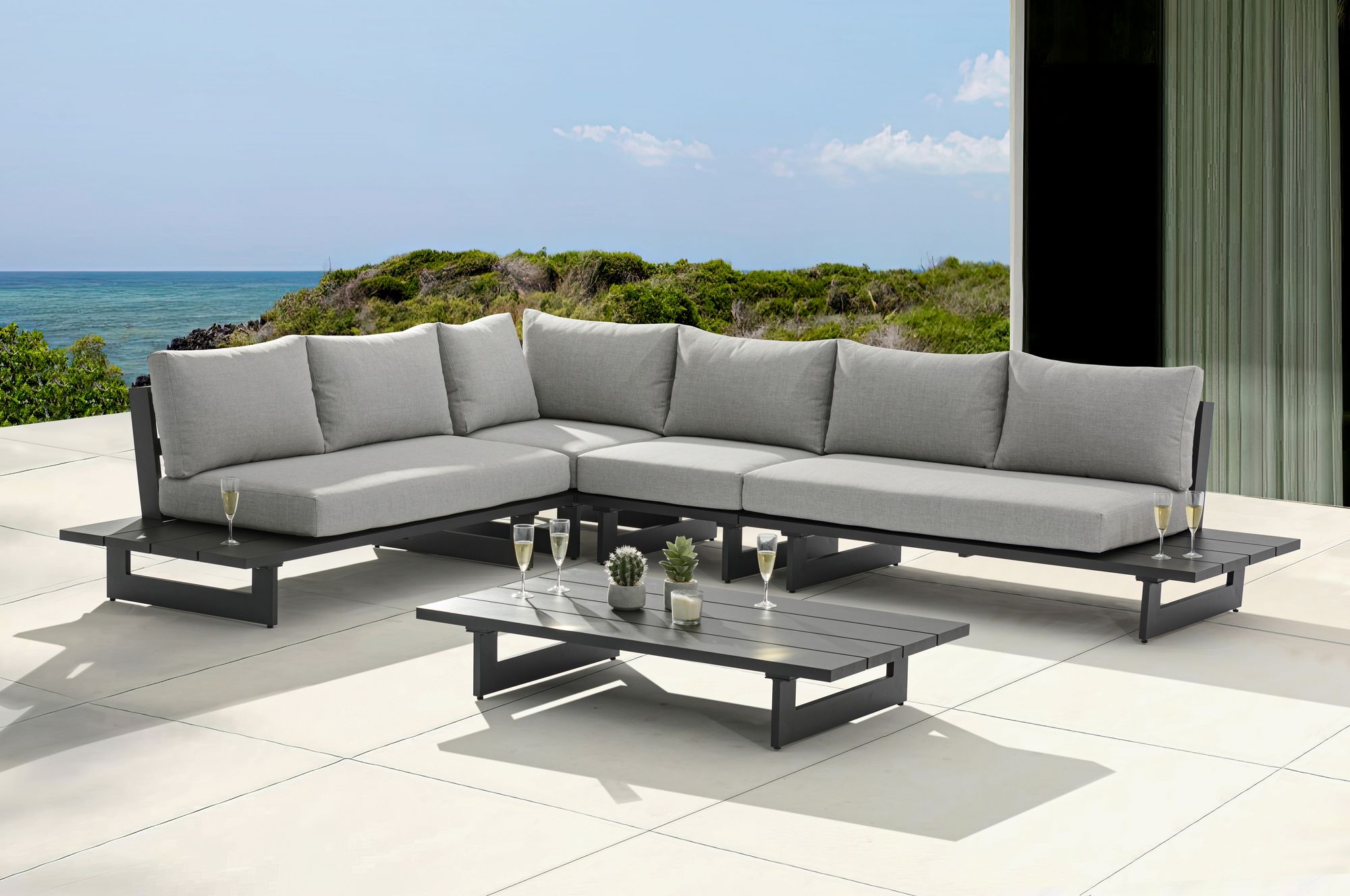 Maldives 129.5" x 102" 4-Piece Outdoor Patio Waterproof Fabric Modular Sectional with Aluminum Frame