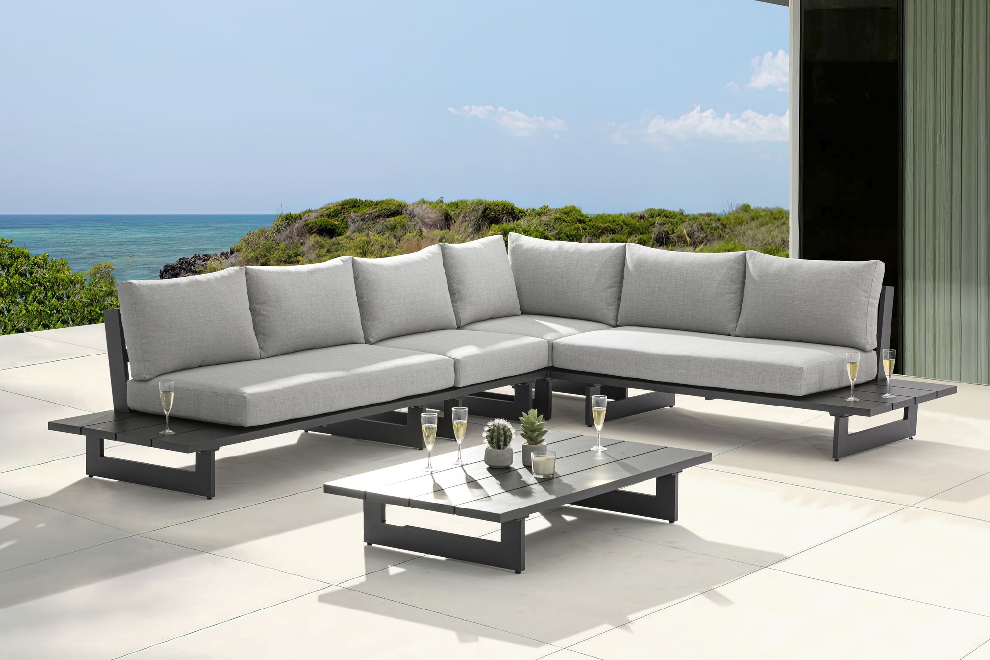 Maldives 102" x 129.5" 4-Piece Outdoor Patio Waterproof Fabric Modular Sectional with Aluminum Frame