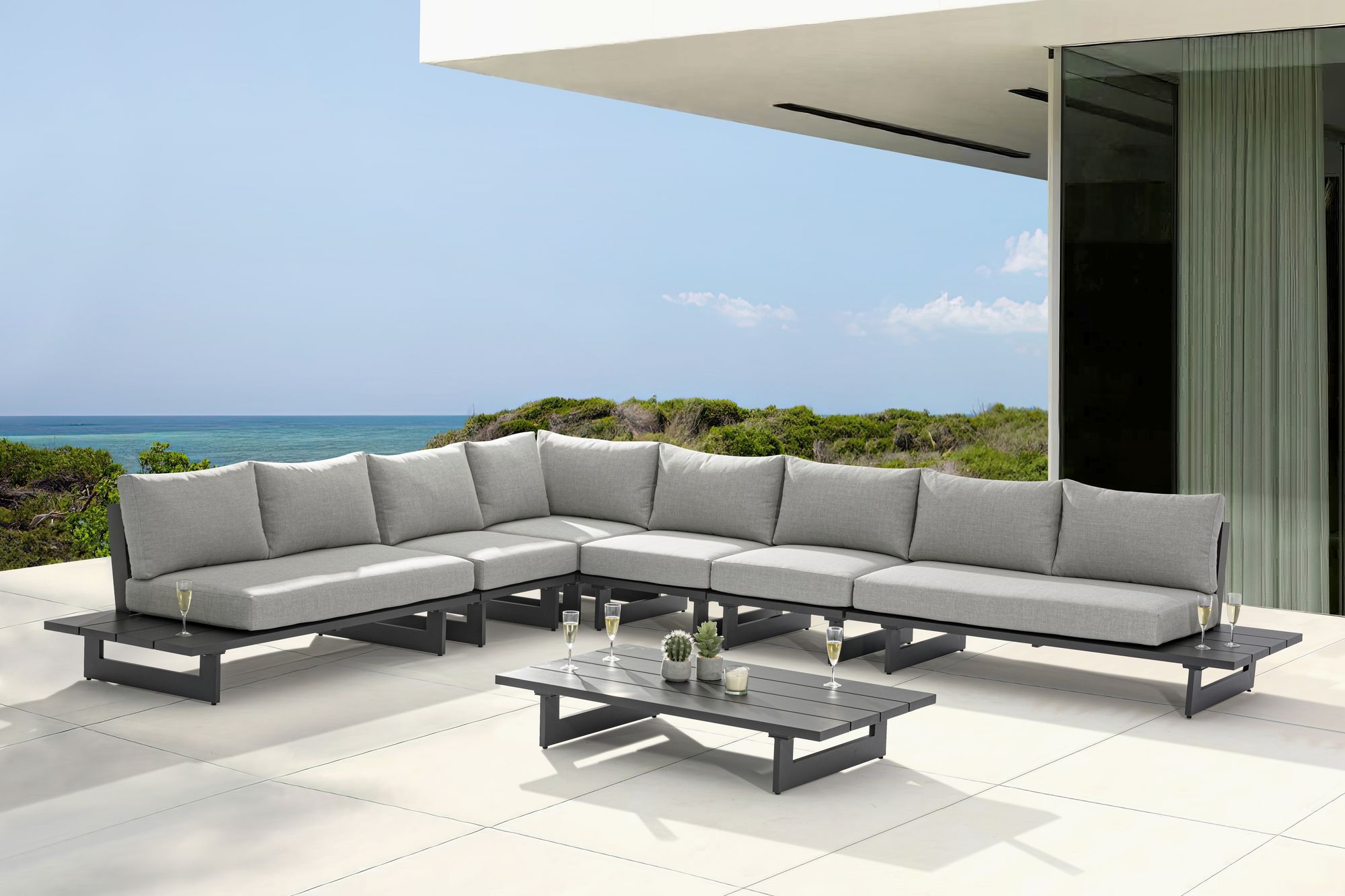 Maldives 129.5" x 157" 6-Piece Outdoor Patio Waterproof Fabric Modular Sectional with Aluminum Frame