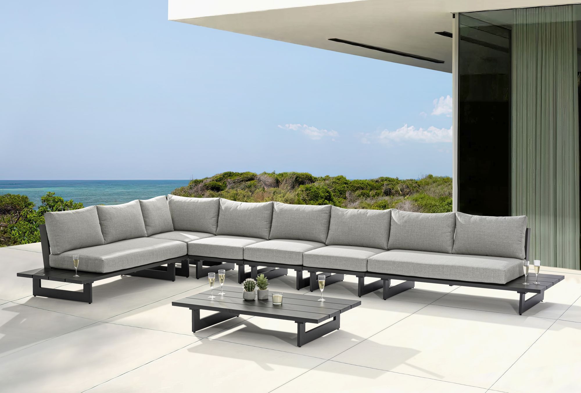 Maldives 184.5" x 102" 6-Piece Outdoor Patio Waterproof Fabric Modular Sectional with Aluminum Frame