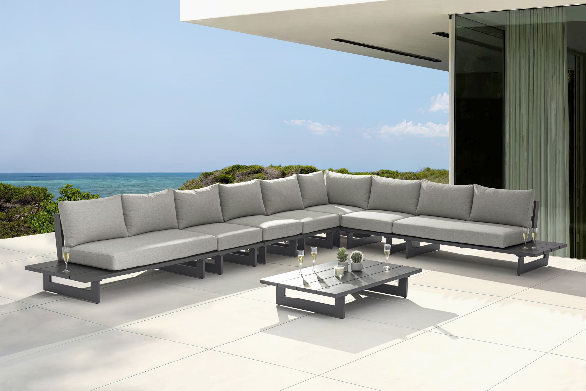 Maldives 129.5" x 184.5" 7-Piece Outdoor Patio Waterproof Fabric Modular Sectional with Aluminum Frame