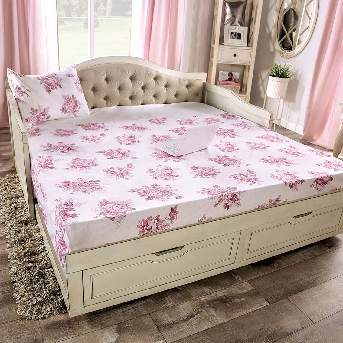 Maureen Fabric/Wood Storage Daybed w/Trundle