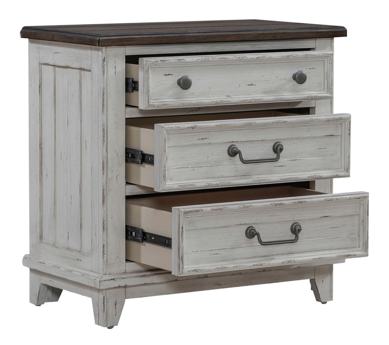 River Place Wood Nightstand w/Charging Station & 3 Drawers