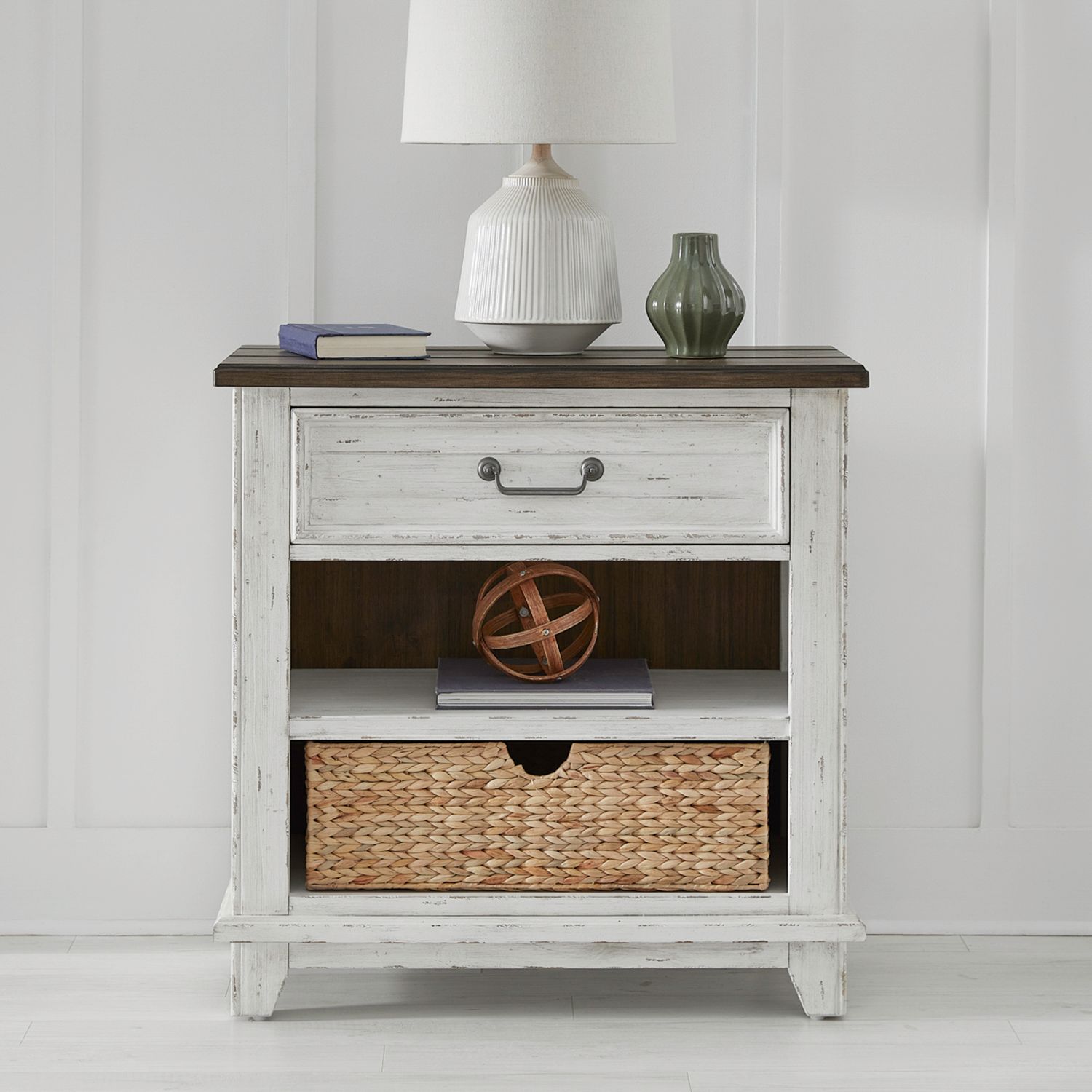 River Place Wood Bedside Chest w/Charging Station & Drawer