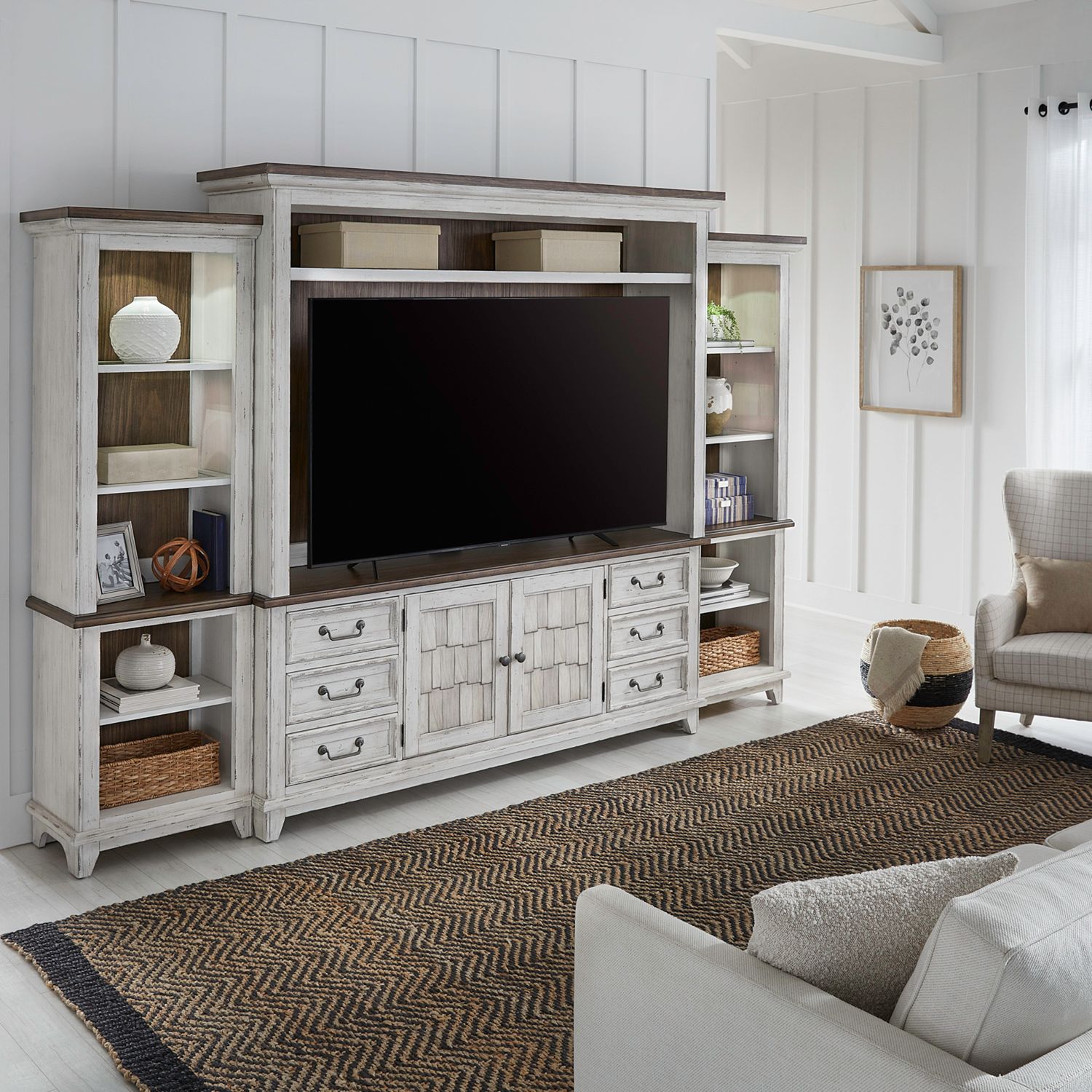 River Place Wood Entertainment Center w/Piers & 6 Drawers & 2 Doors