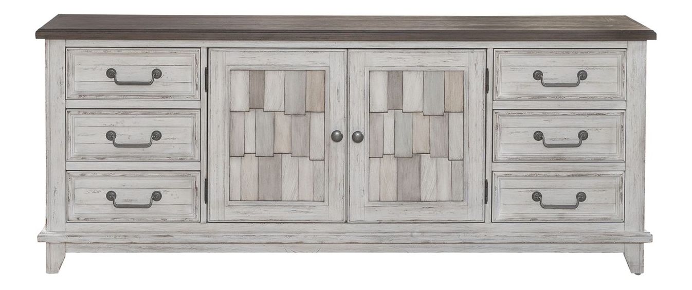 River Place Wood 75-Inch Entertainment Console w/6 Drawers & 2 Doors