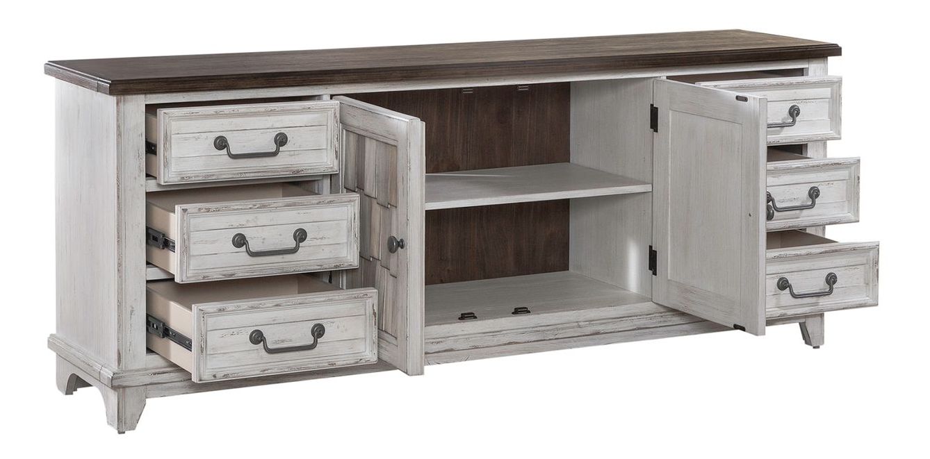 River Place Wood 75-Inch Entertainment Console w/6 Drawers & 2 Doors