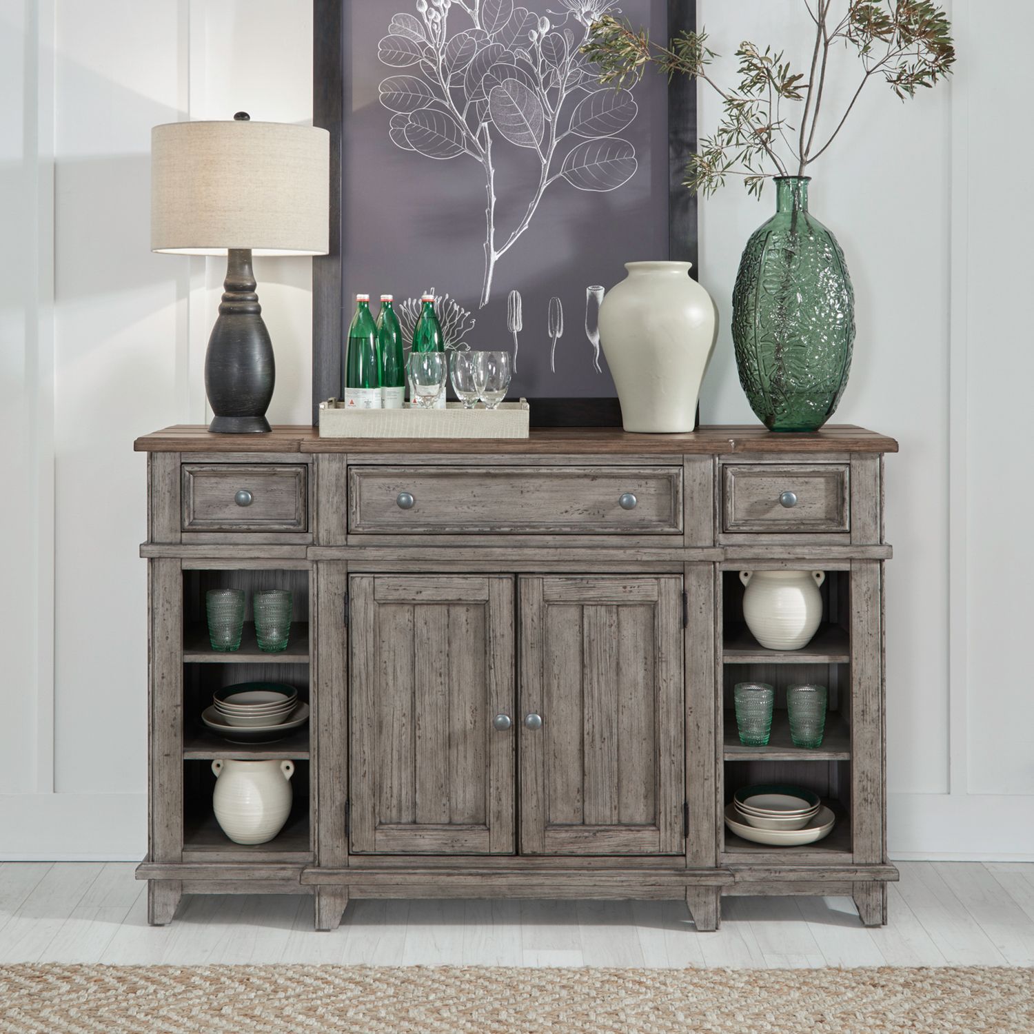 River Place Wood Breakfront Server w/3 Drawers & 2 Doors
