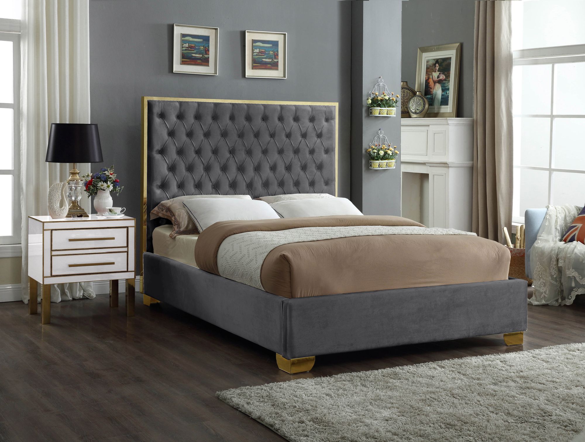 Lana Velvet King Size Bed