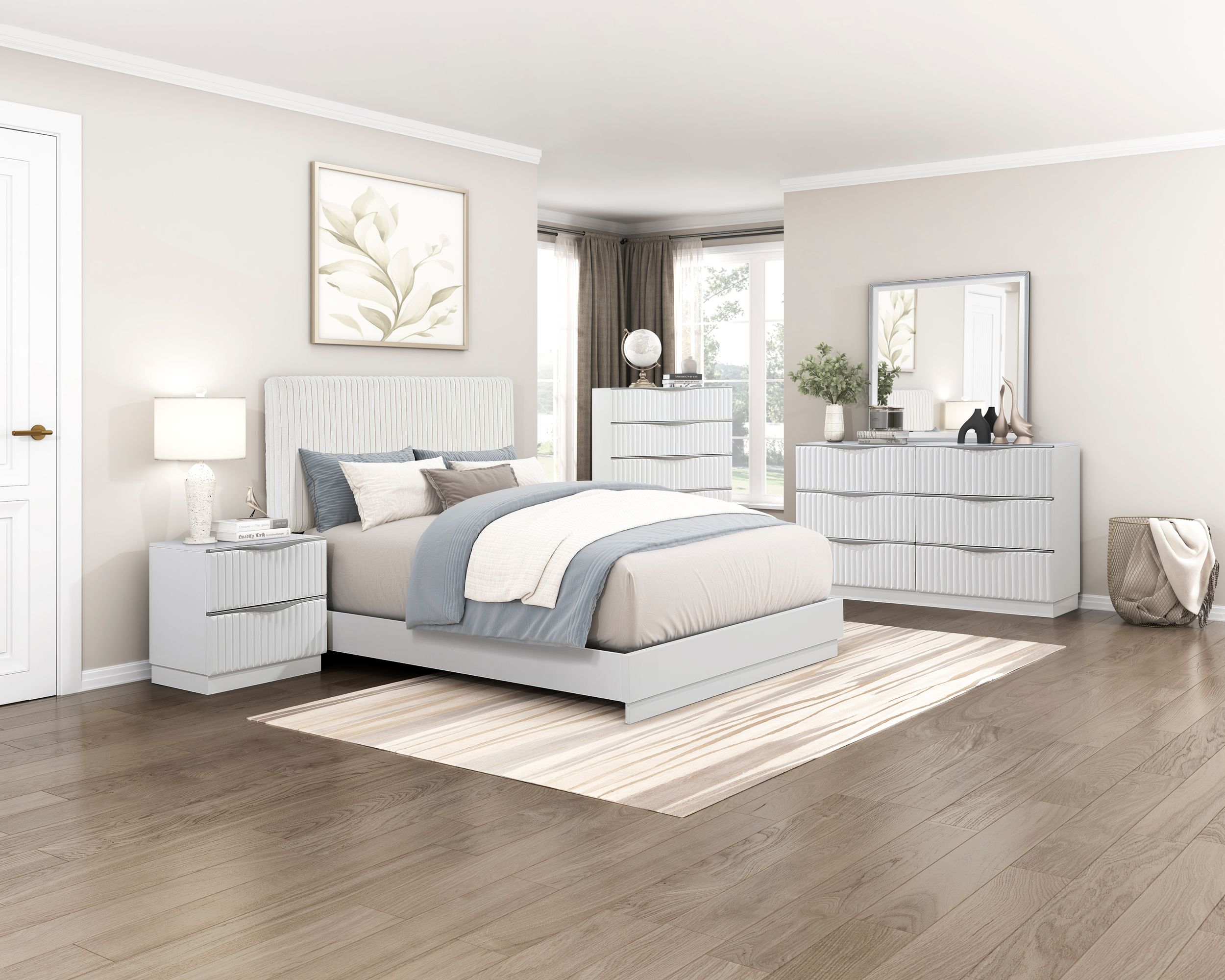 Linea Faux Fur/Wood California King Panel Bed