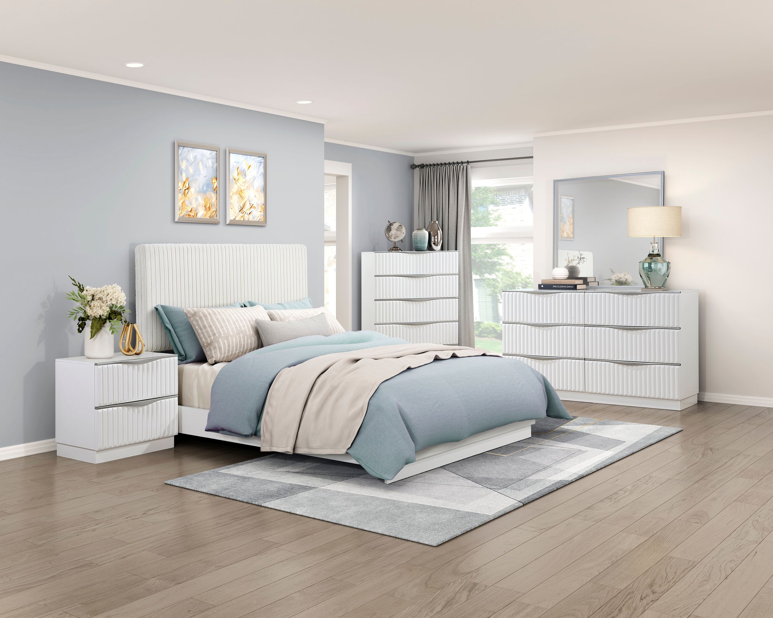 Linea Faux Fur/Wood Eastern King Panel Bed