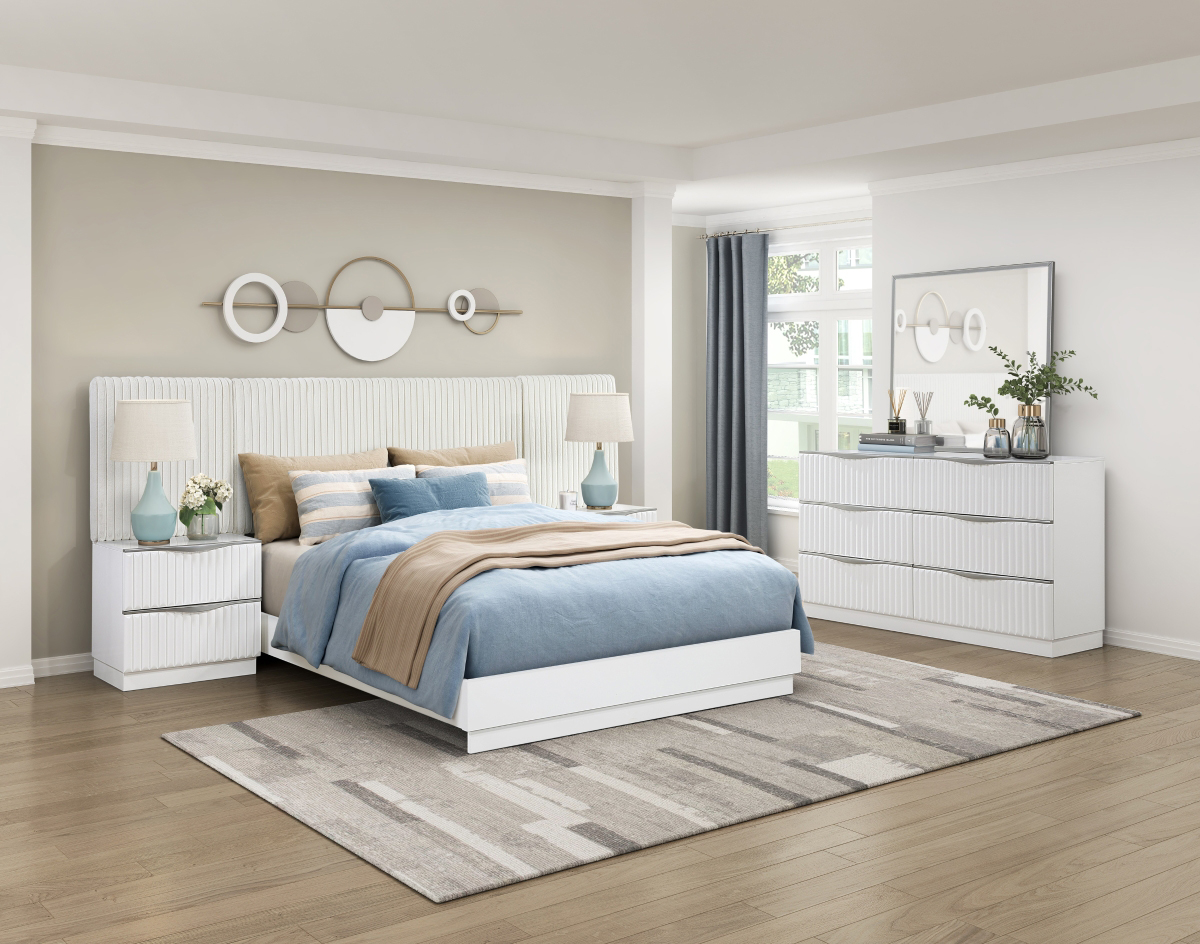 Linea Faux Fur/Wood Panel Bedroom Set