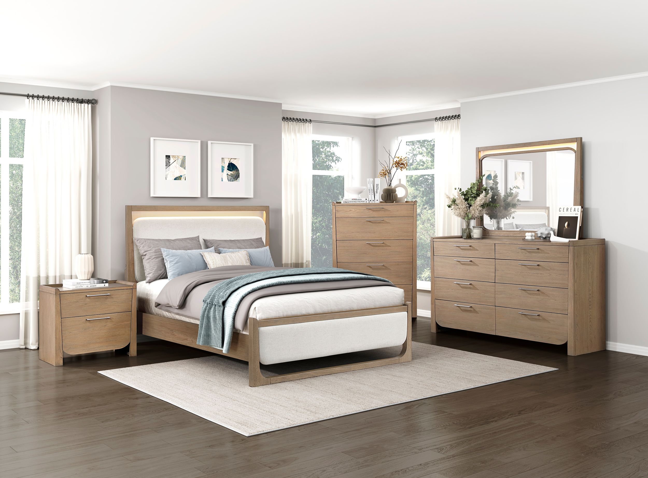 Riley Polyester/Wood California King Panel Bed with LED Lighting