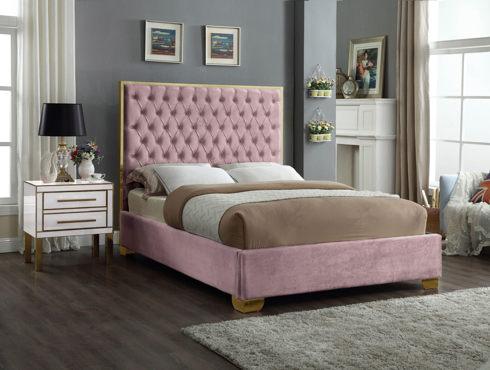 Lana Velvet King Size Bed