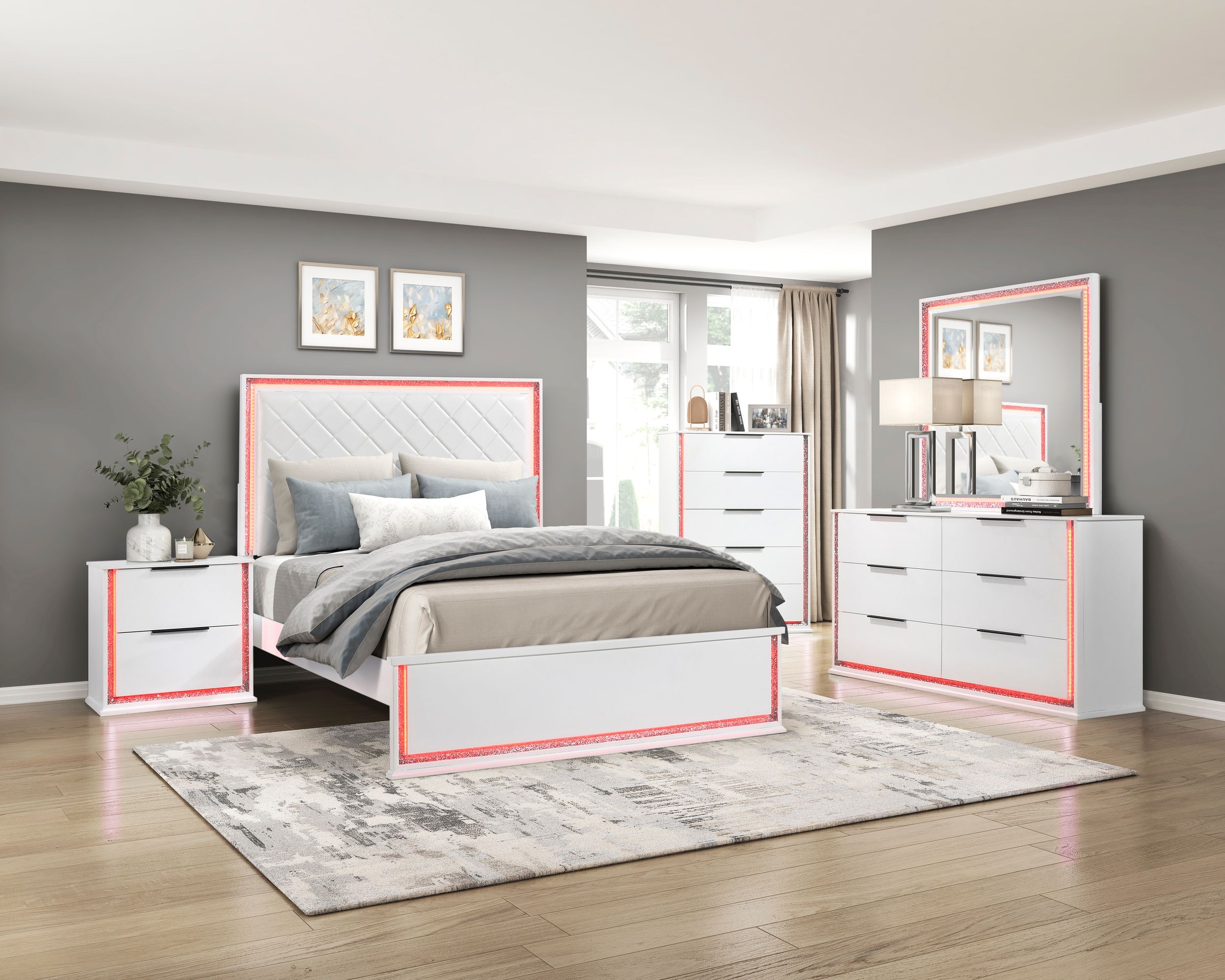 Lumin Faux Leather/Wood Panel Bed with LED Lighting