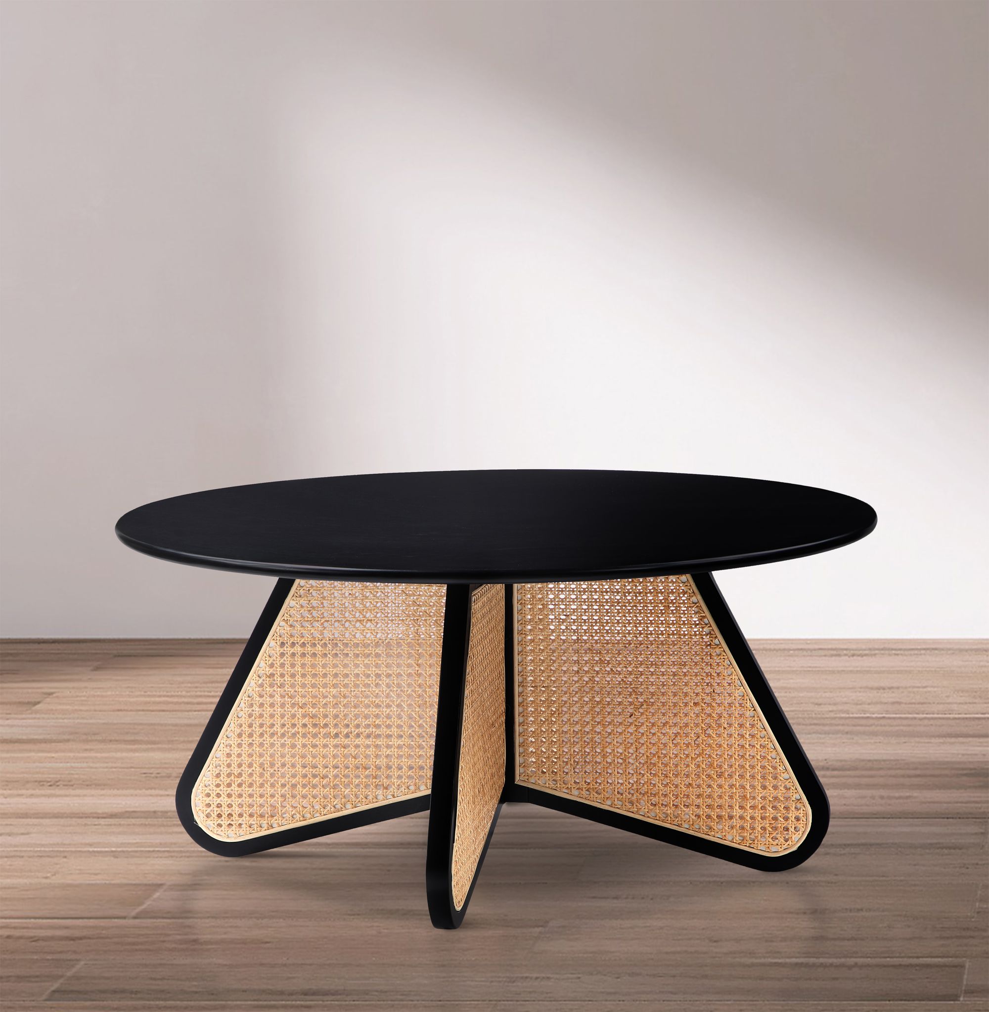 Butterfly 38" Wood Veneer Coffee Table with Natural Cane