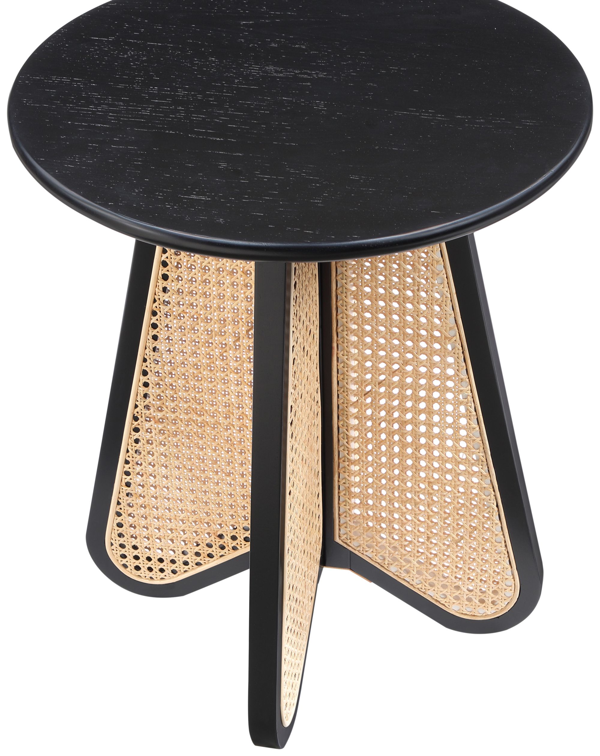 Butterfly 20" Round Wood Veneer End Table with Natural Cane Base