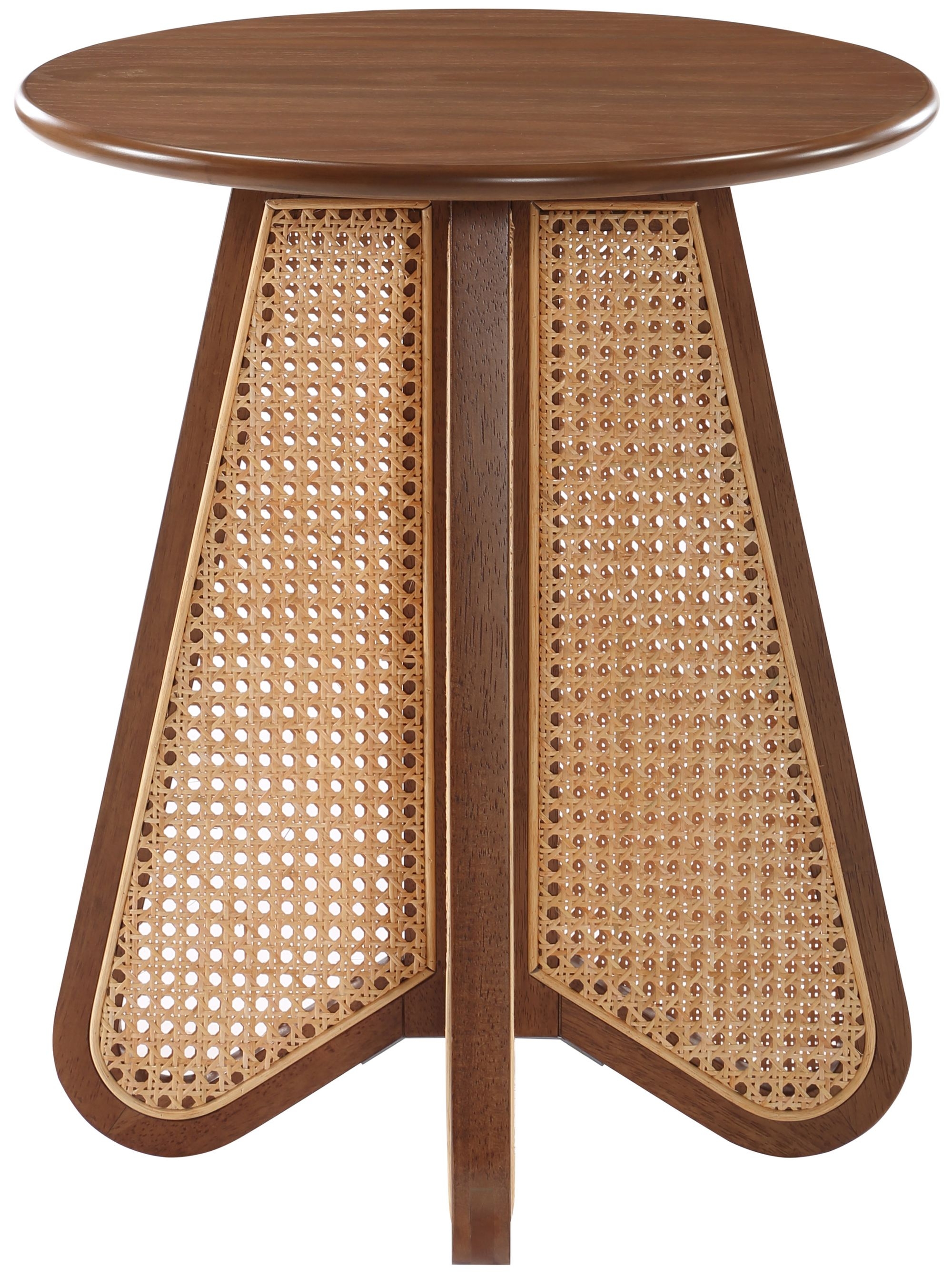 Butterfly 20" Round Wood Veneer End Table with Natural Cane Base