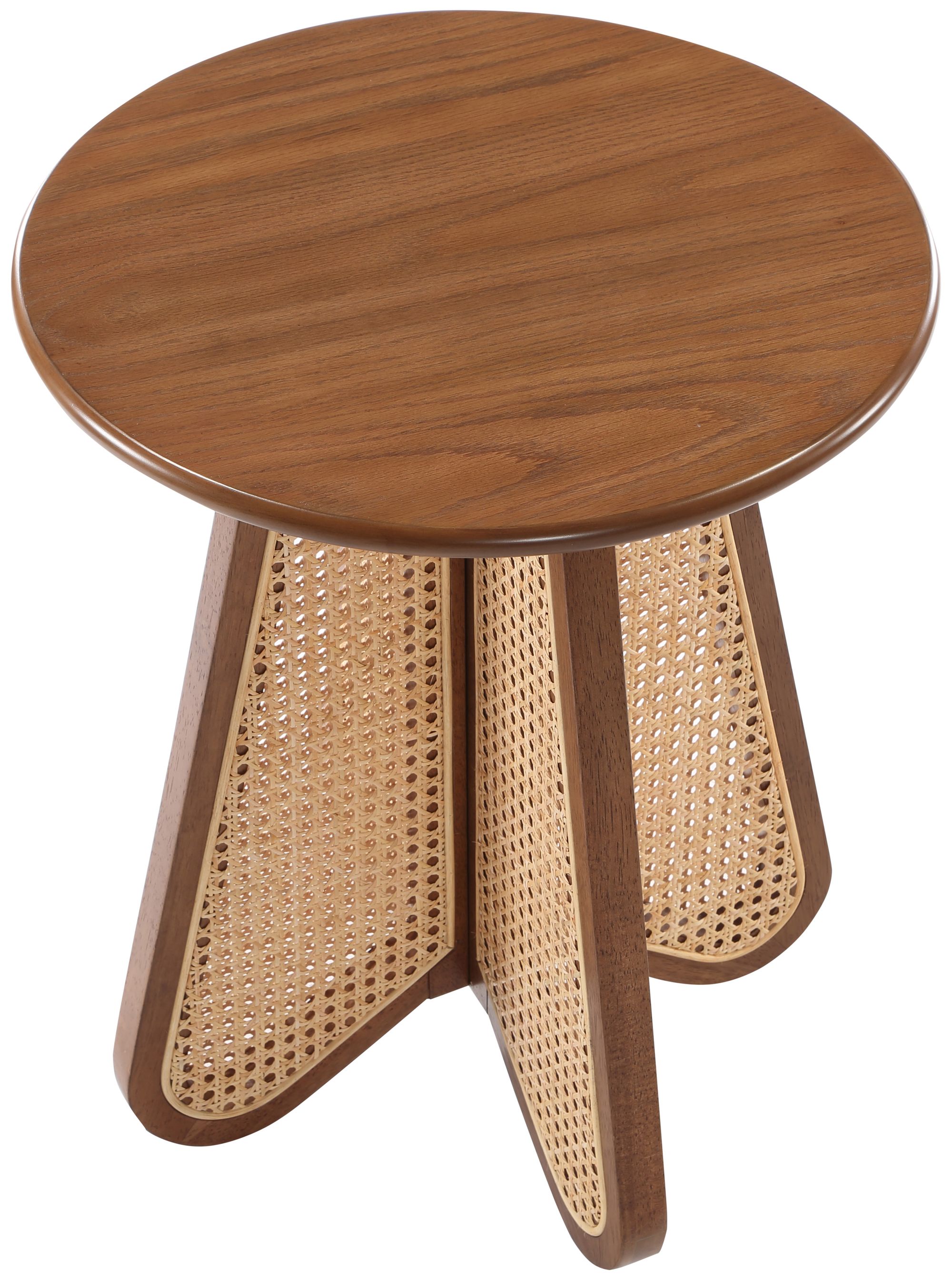 Butterfly 20" Round Wood Veneer End Table with Natural Cane Base