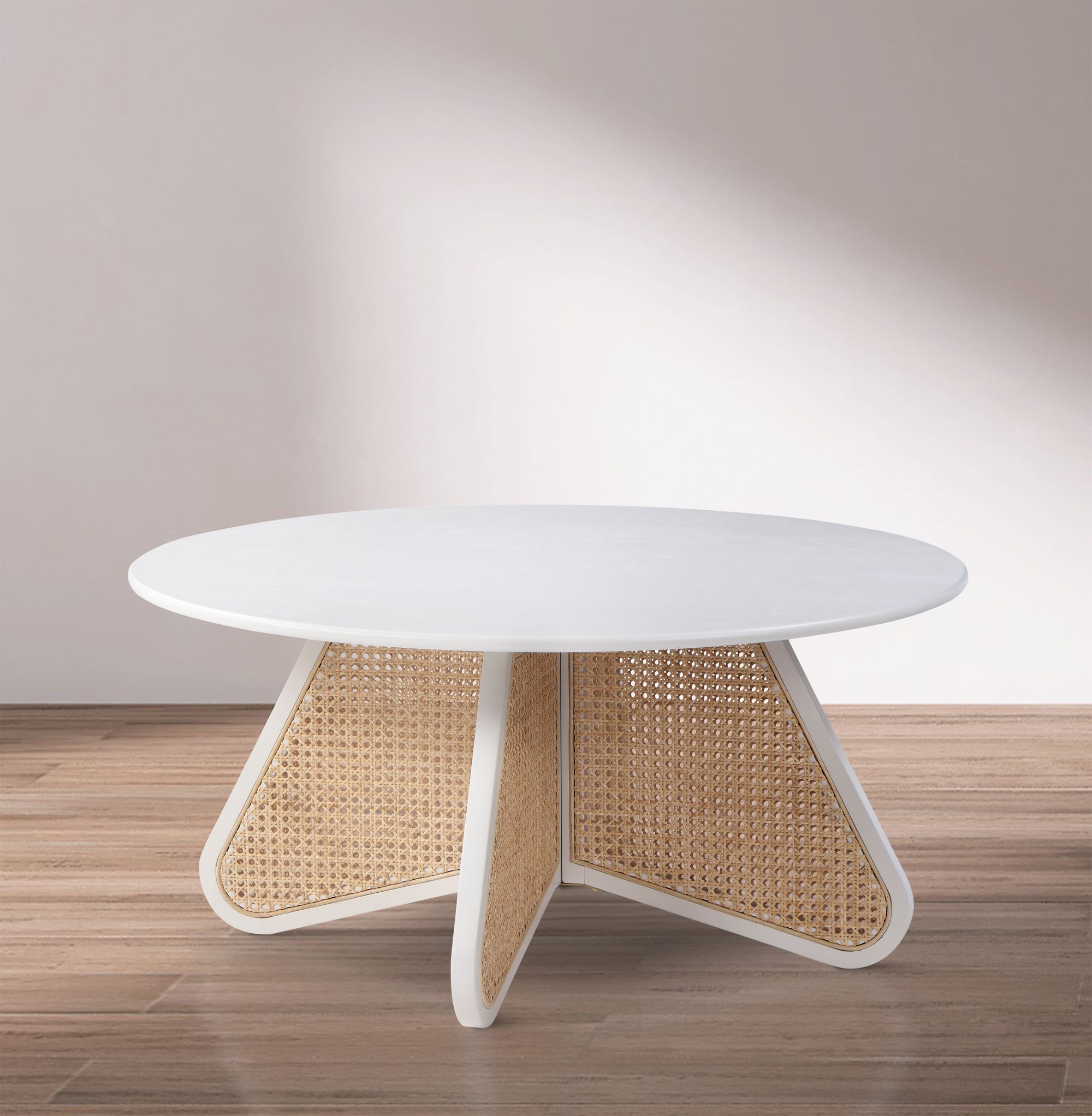 Butterfly 38" Wood Veneer Coffee Table with Natural Cane