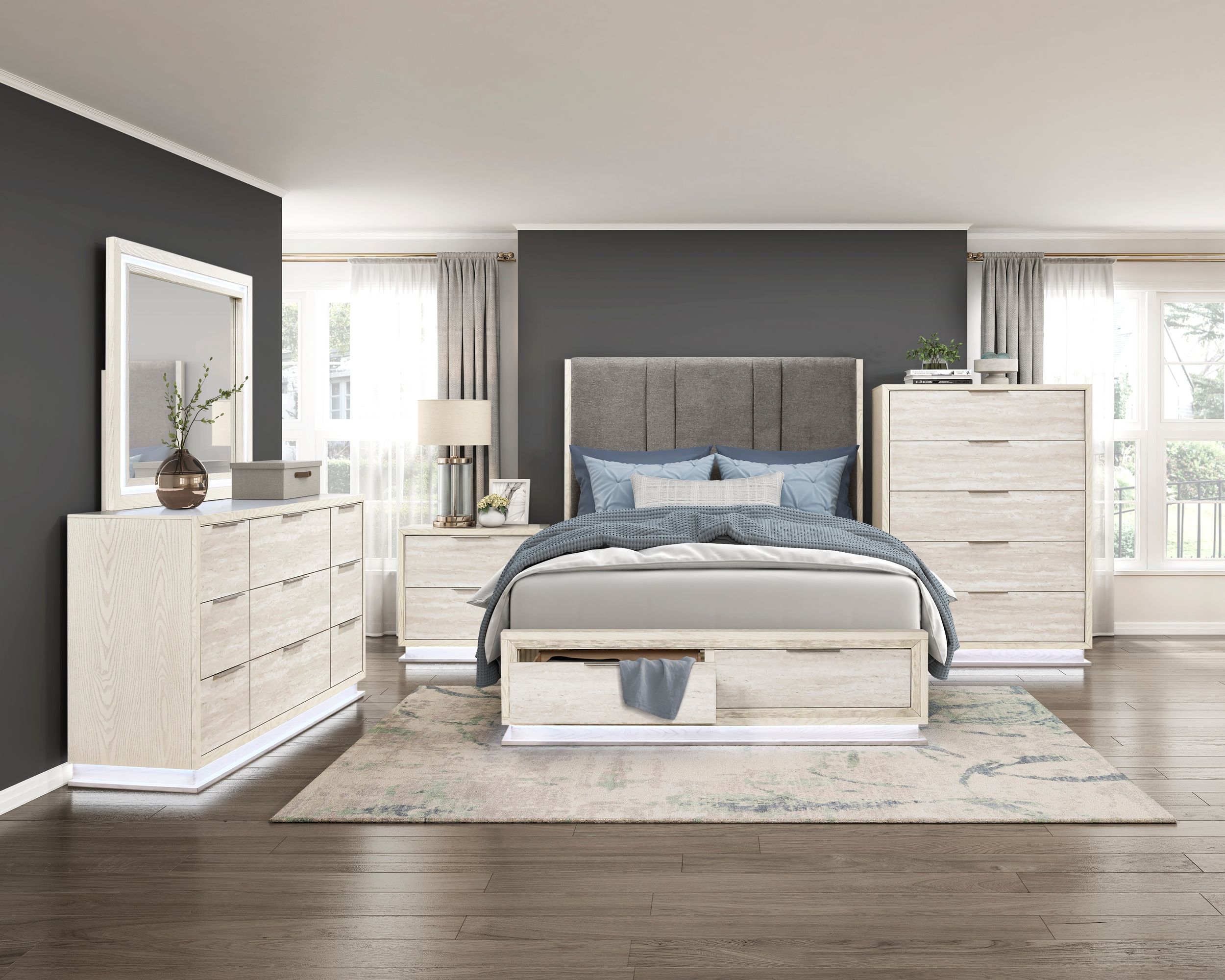 Noctis Upholstered California King Storage Platform Bed with LED Lighting