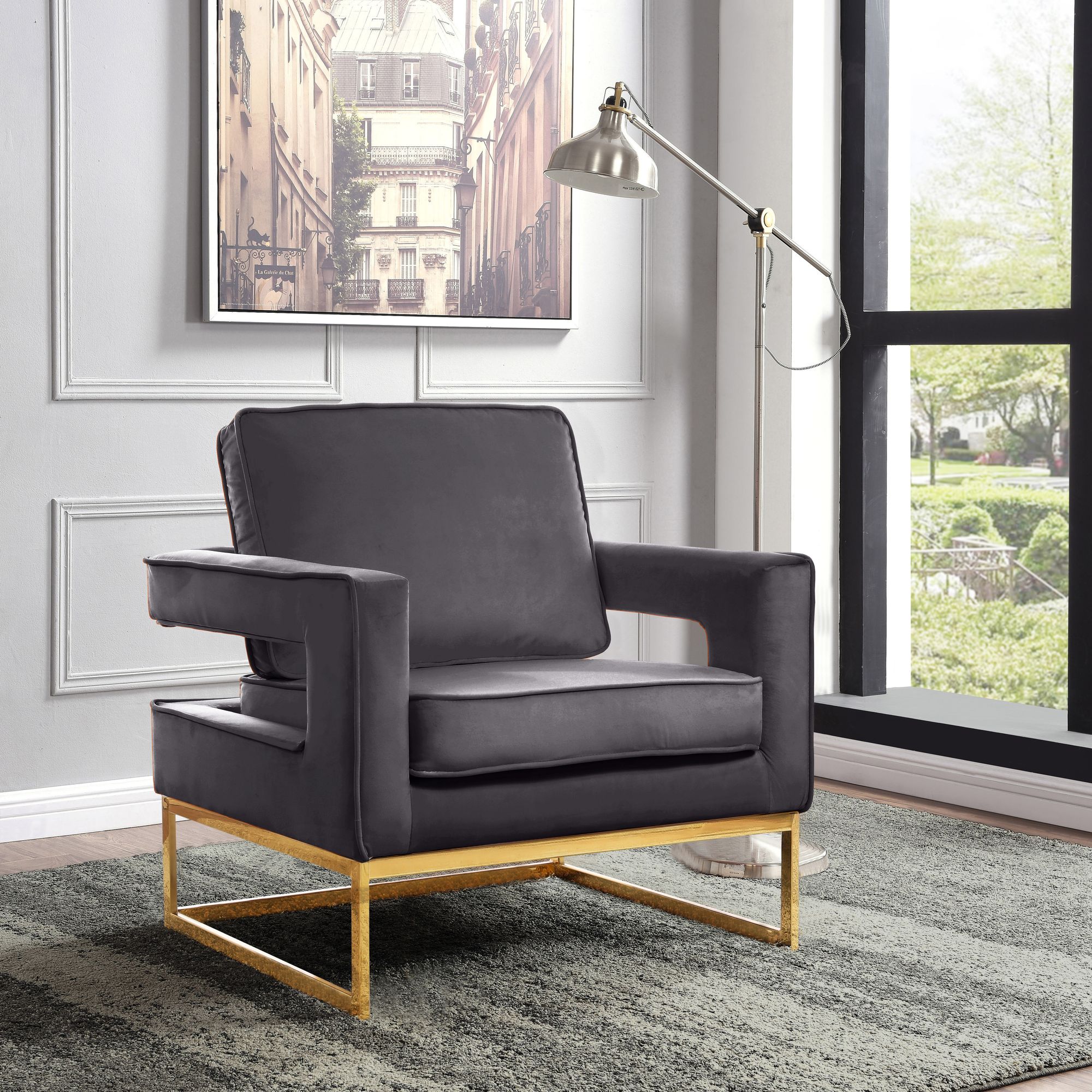Noah Velvet Accent Chair with Gold Stainless Steel Base