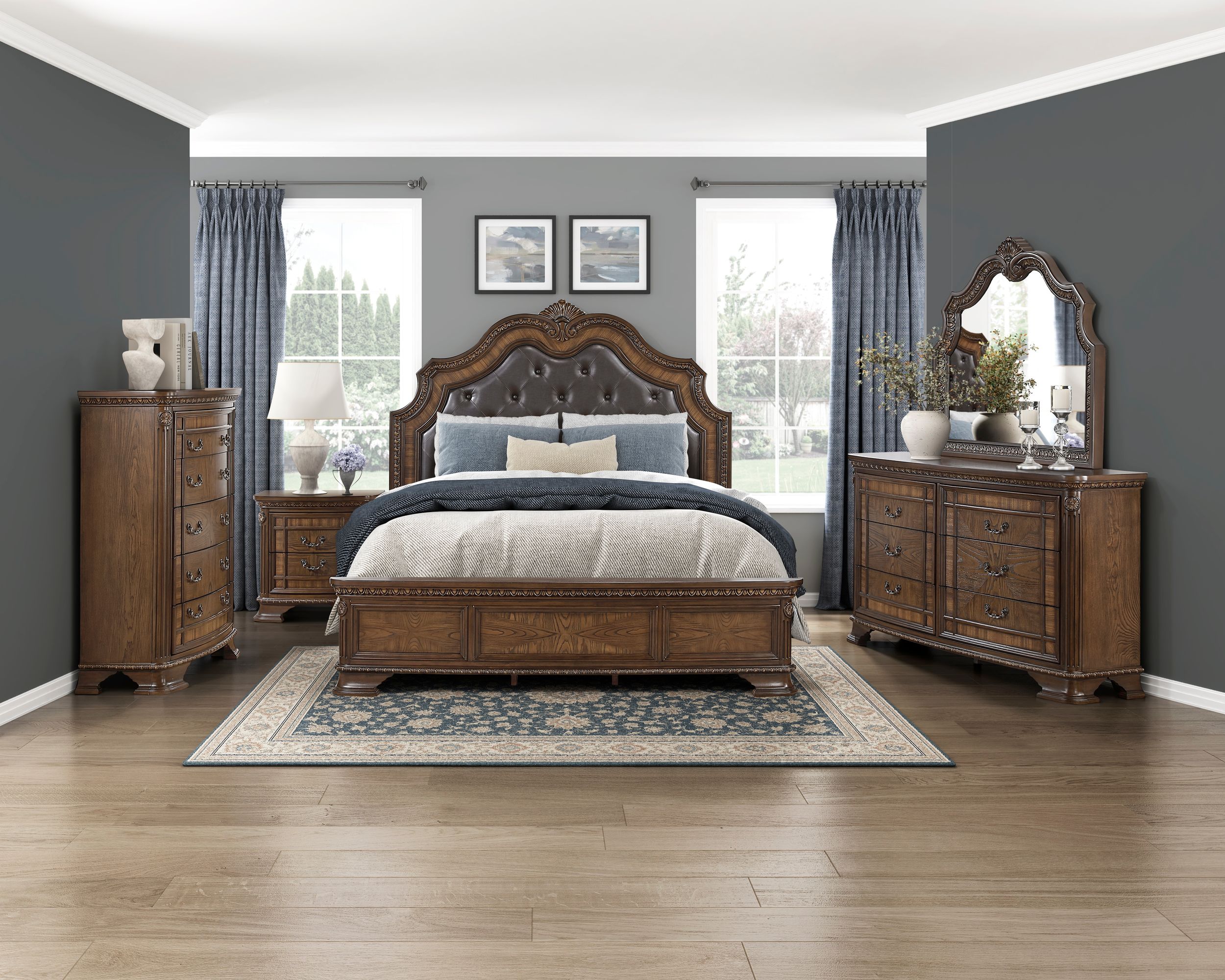 Bridgepoint Faux Leather/Wood Eastern King Panel Bed