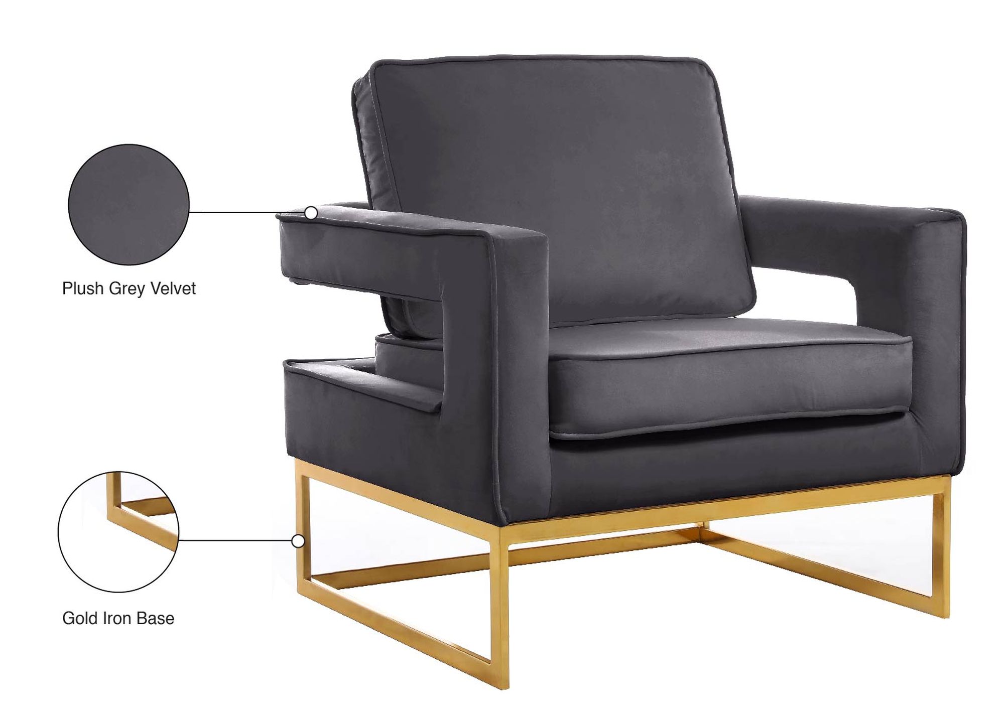 Noah Velvet Accent Chair with Gold Stainless Steel Base
