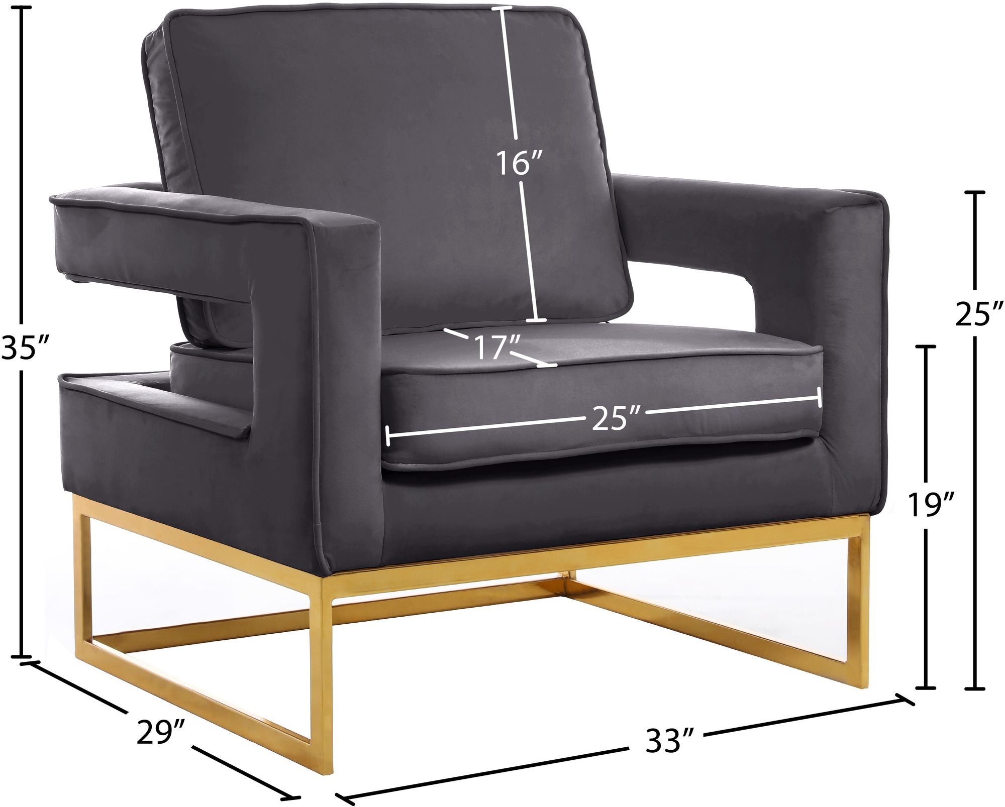 Noah Velvet Accent Chair with Gold Stainless Steel Base