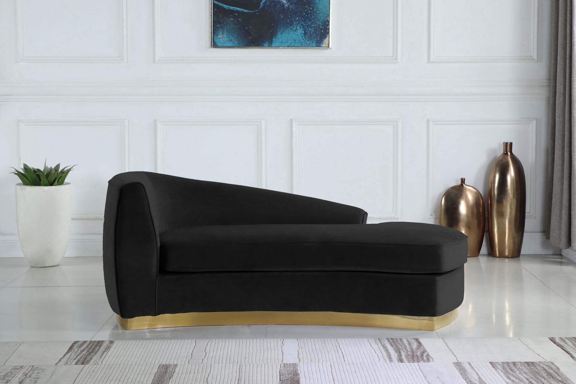 Julian Velvet Chaise Lounge with Stainless Steel Base