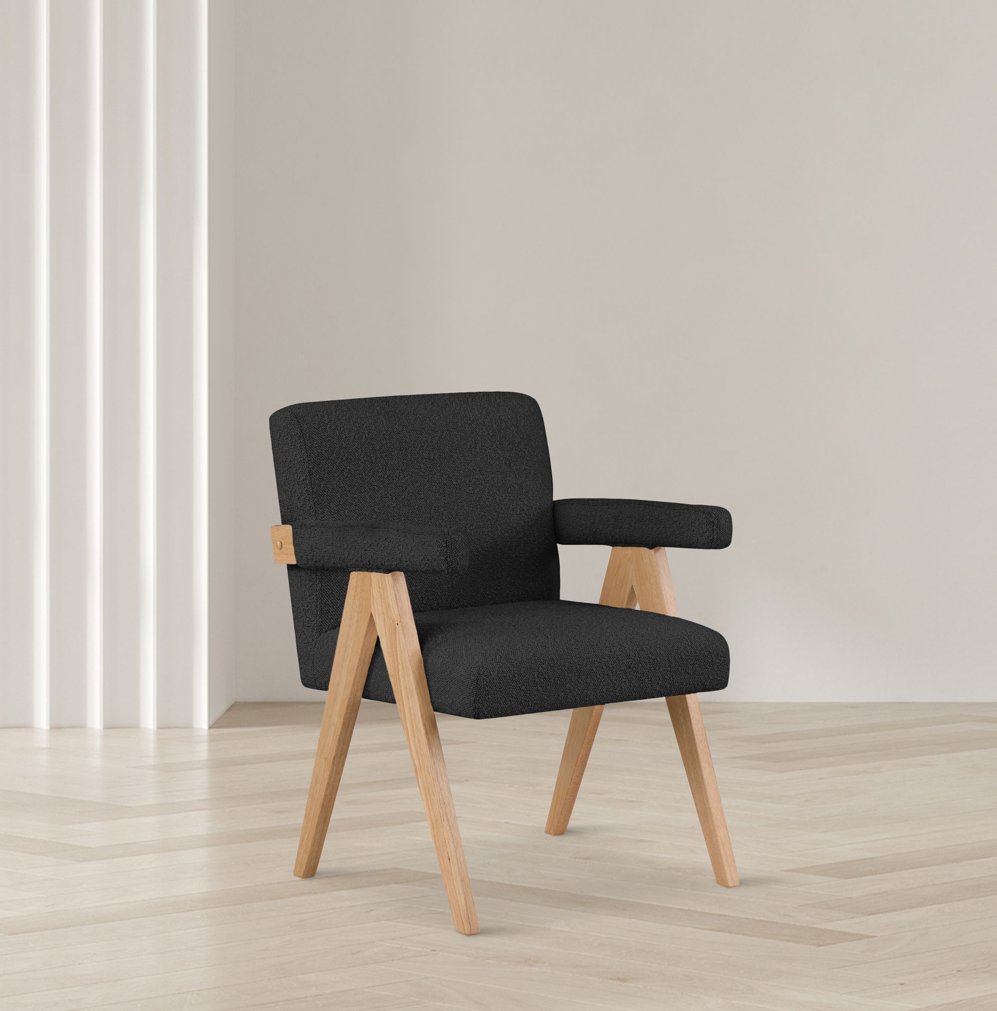 Woodloch Boucle Fabric Accent Chair with Natural Finish Solid Wood Frame