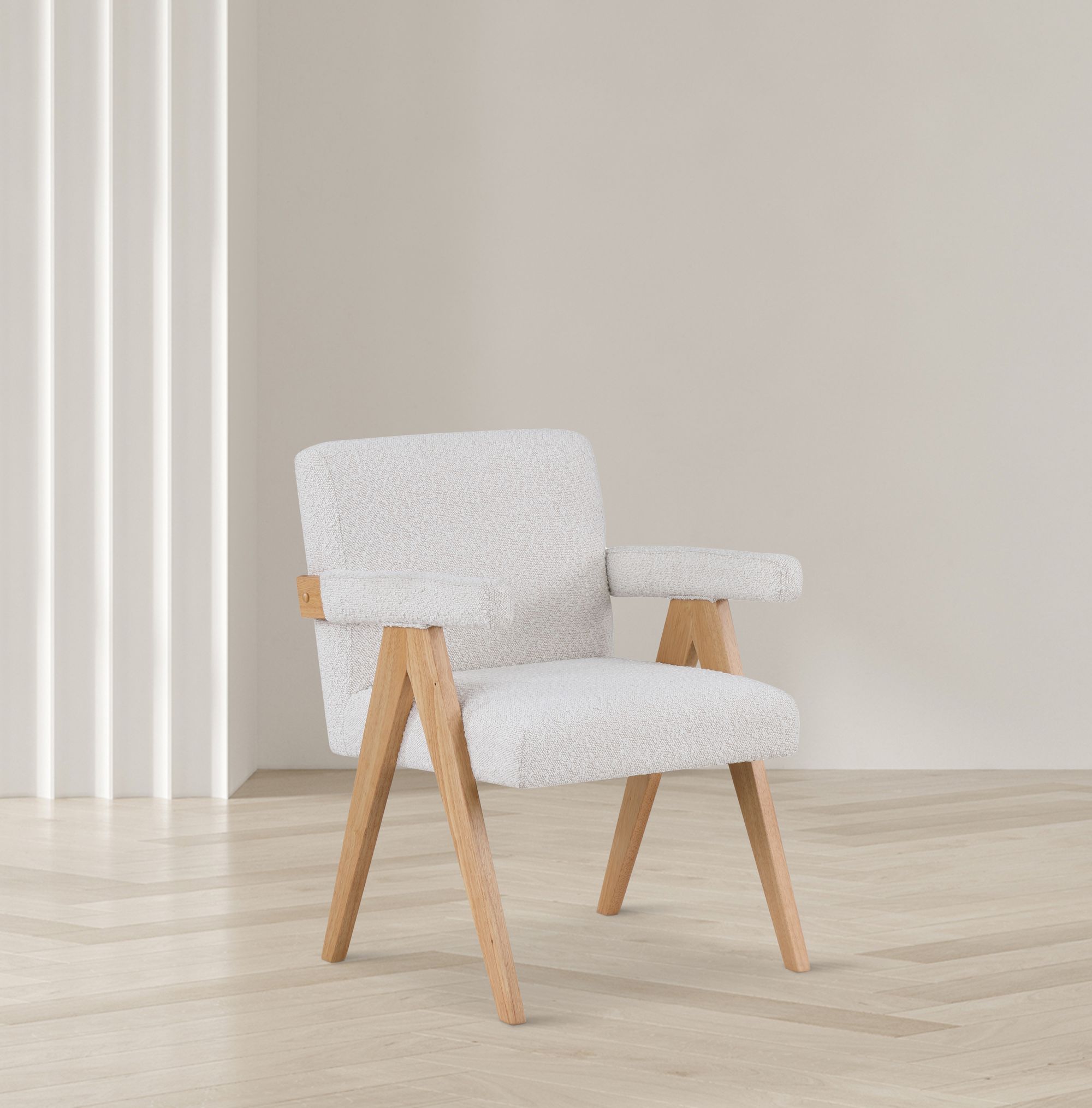 Woodloch Boucle Fabric Accent Chair with Natural Finish Solid Wood Frame