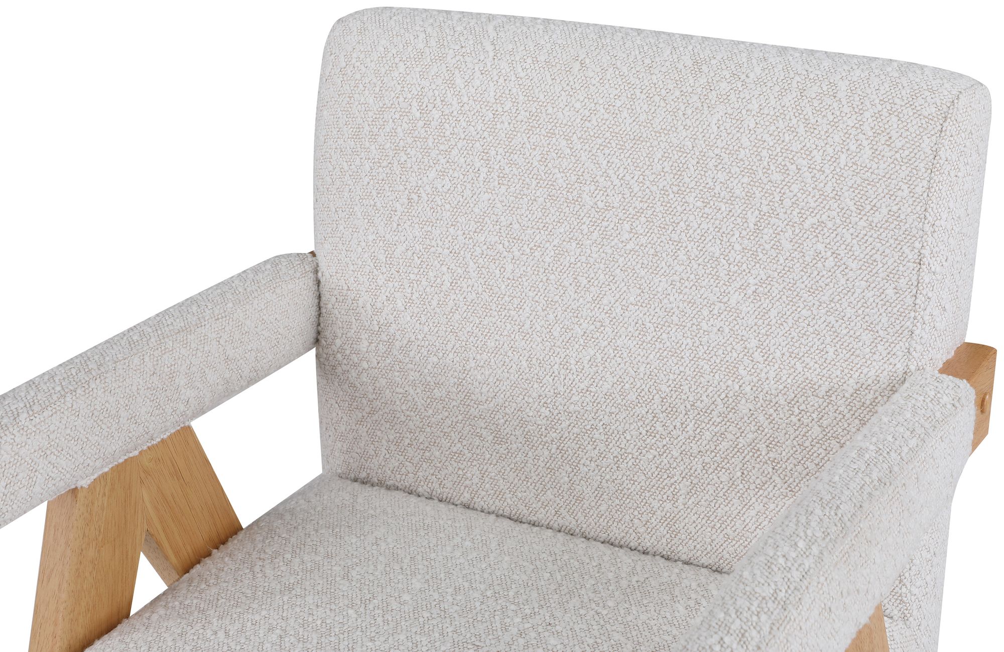 Woodloch Boucle Fabric Accent Chair with Natural Finish Solid Wood Frame