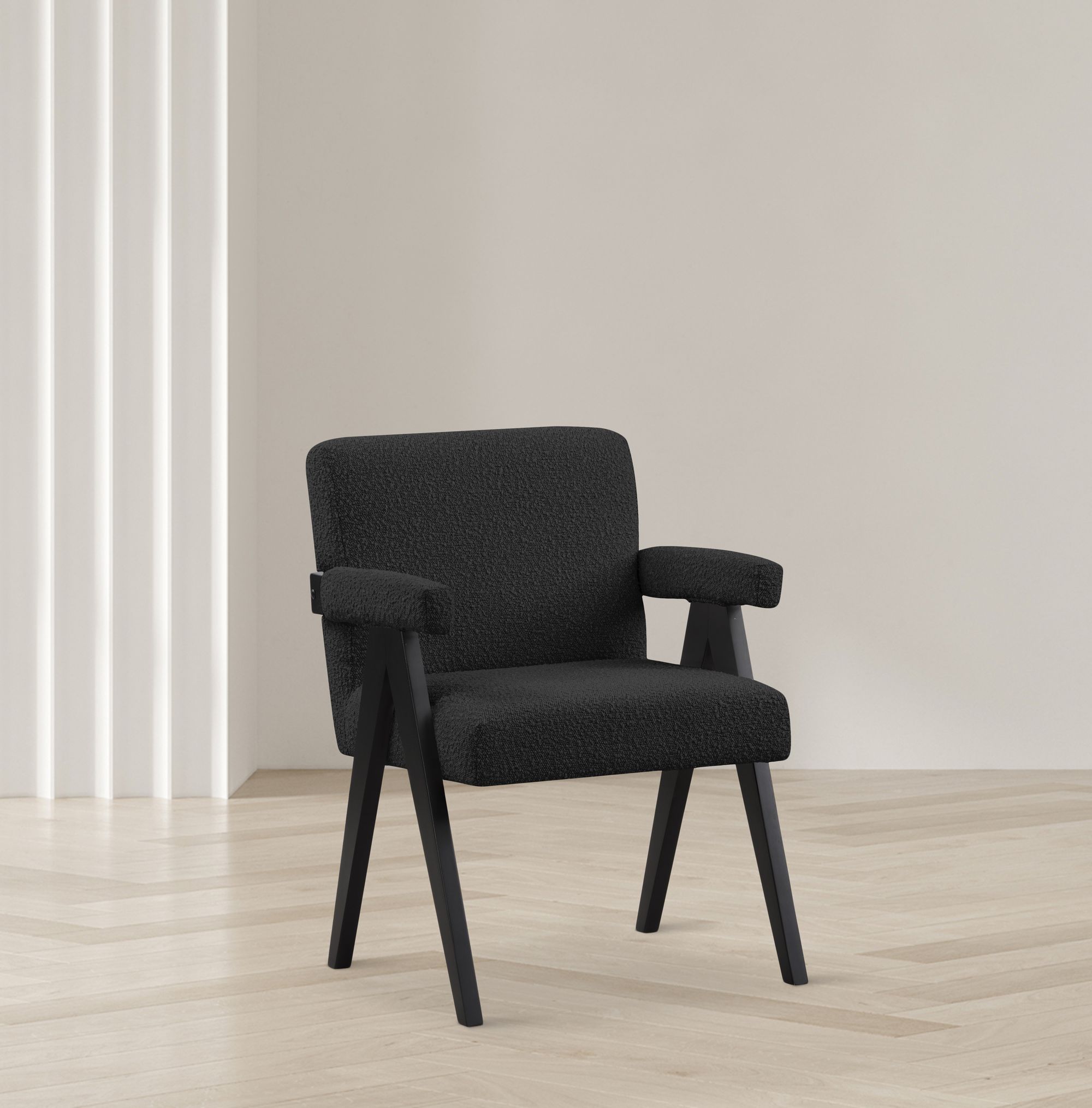 Woodloch Boucle Fabric Accent Chair with Black Finish Solid Wood Frame