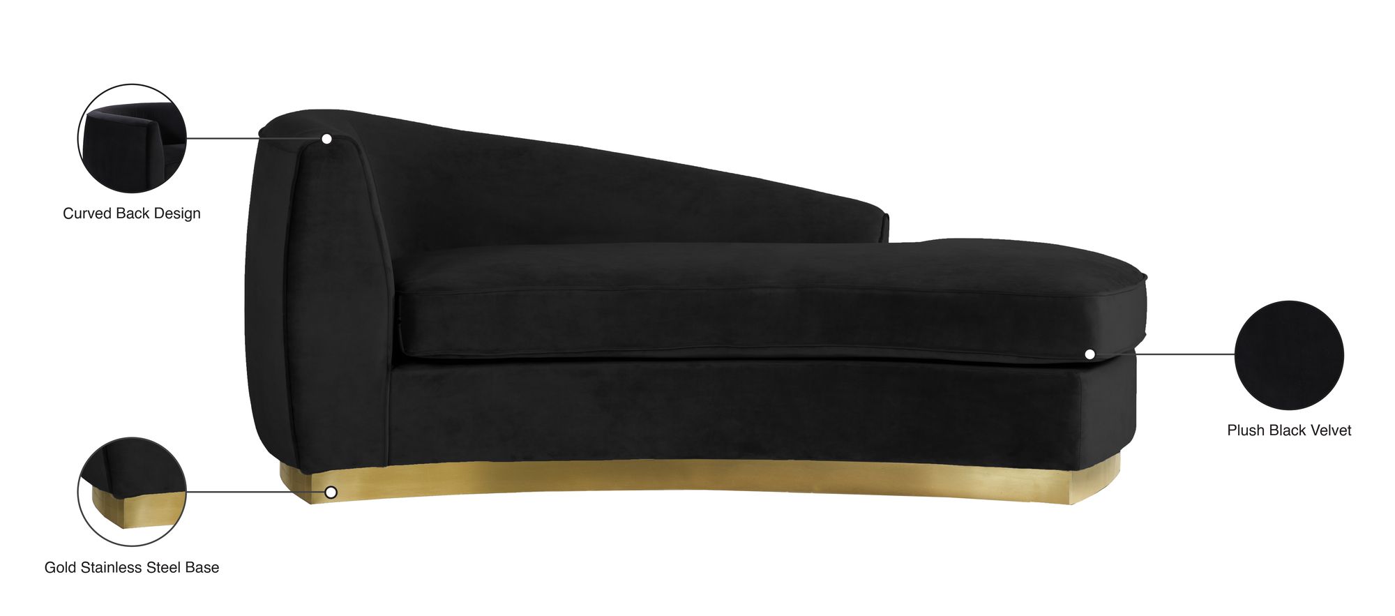 Julian Velvet Chaise Lounge with Gold Stainless Steel Base
