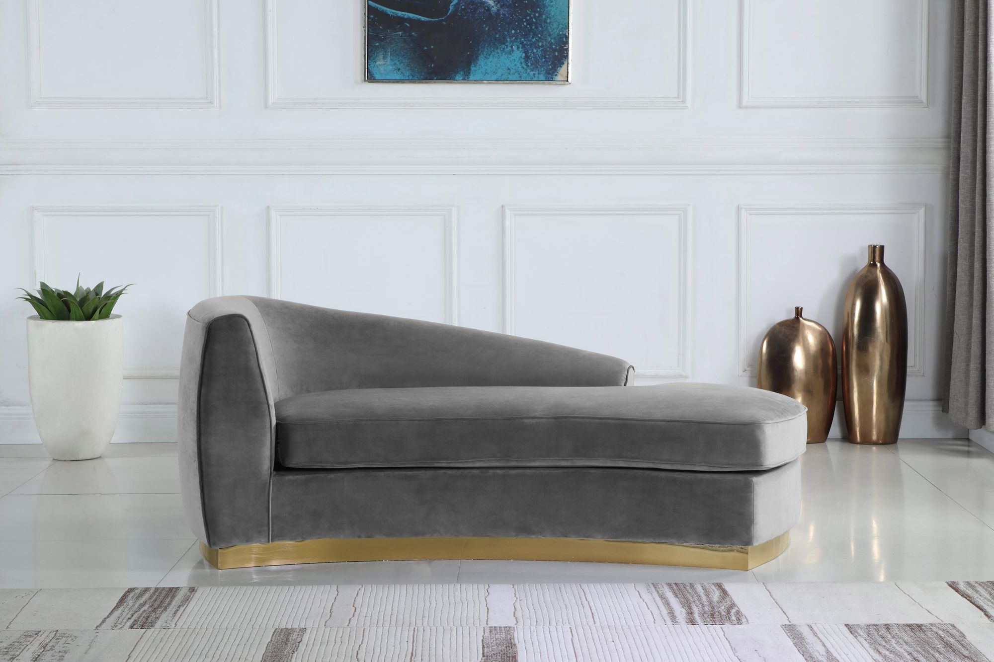 Julian Velvet Chaise Lounge with Stainless Steel Base