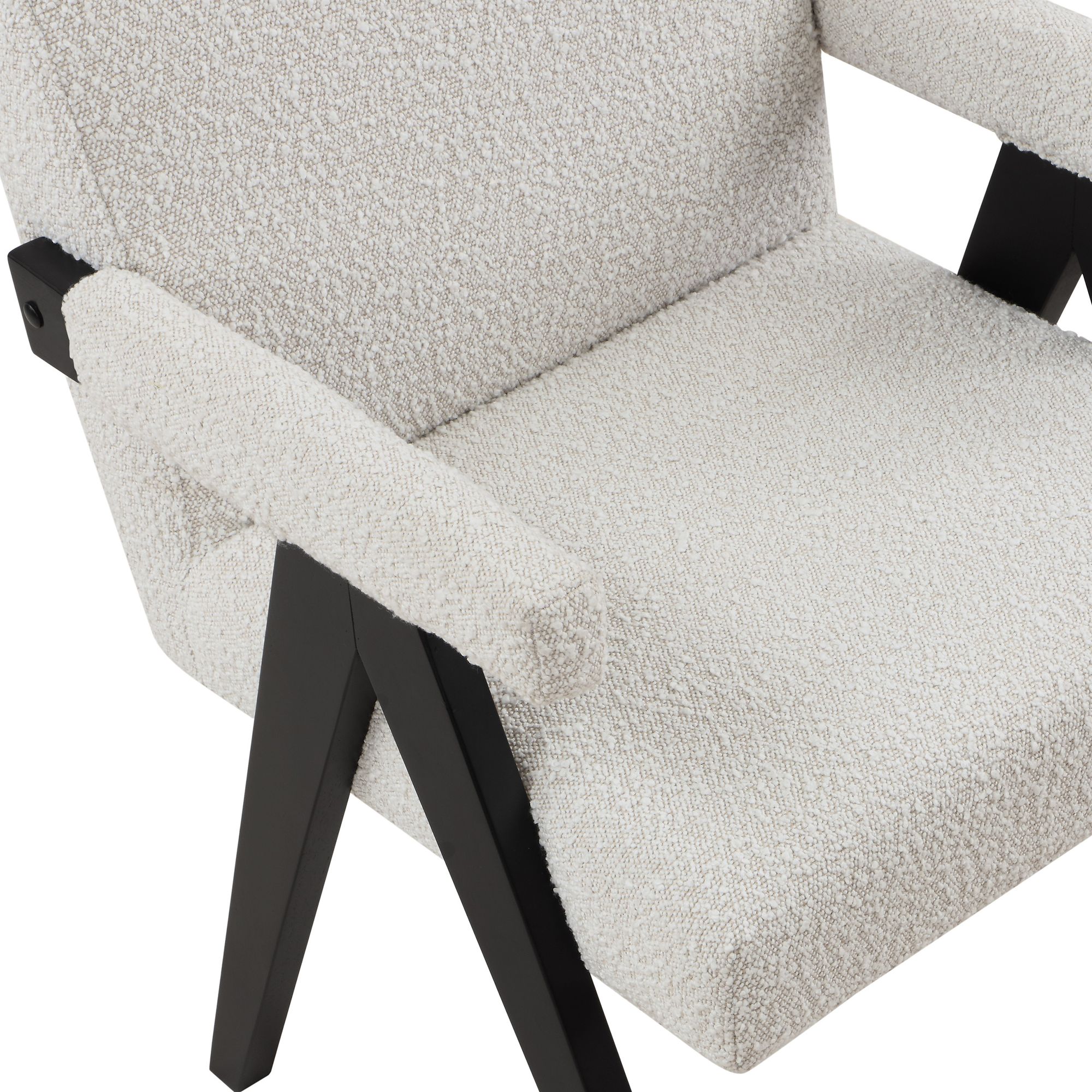 Woodloch Boucle Fabric Accent Chair with Black Finish Solid Wood Frame